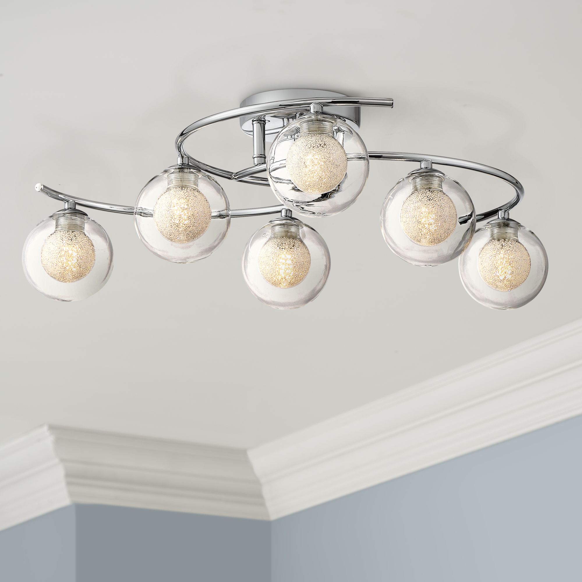 Possini Euro Crystal Sand 23" Wide Chrome LED Ceiling Light