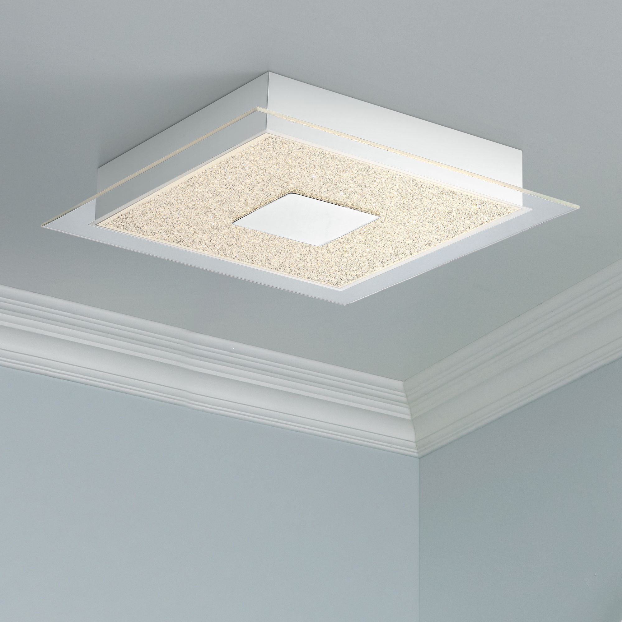 Possini Euro Crystal Sand 14" Wide Square LED Ceiling Light