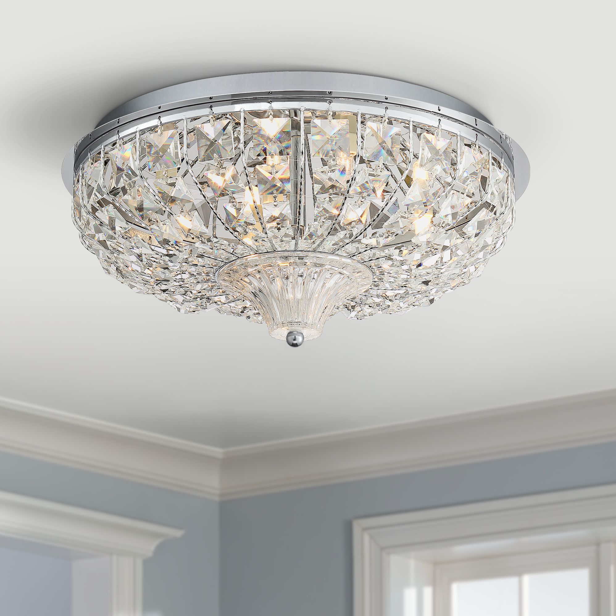 Jenn 15 1/2"W Chrome and Crystal LED Ceiling Light