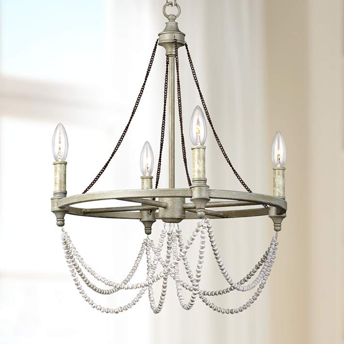 Beverly 18 Wide French Washed Oak Wagon Wheel Chandelier