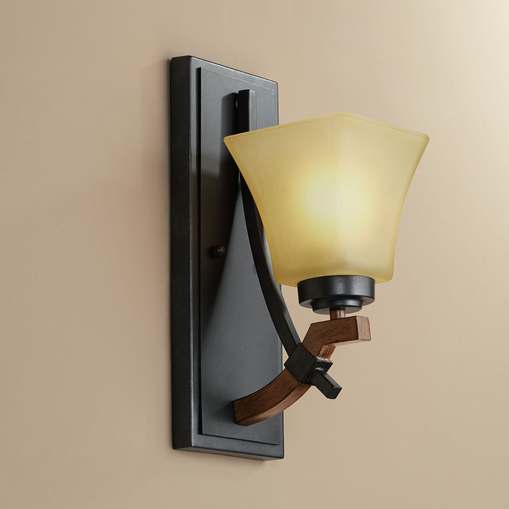 Rayhan 13" High Metal and Brown Wood Wall Sconce
