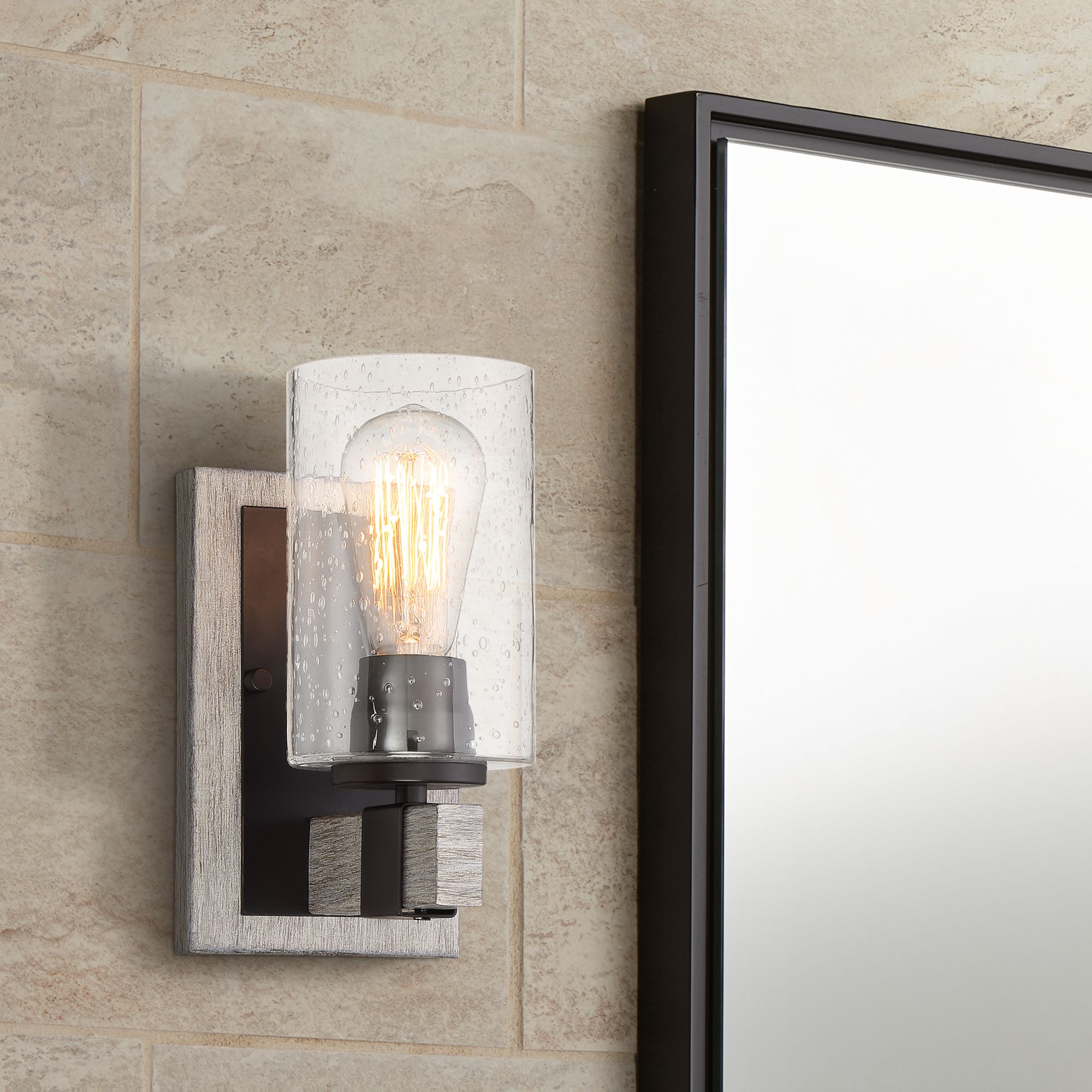 Poetry 9" High Bronze and Gray Wood Grain Wall Sconce