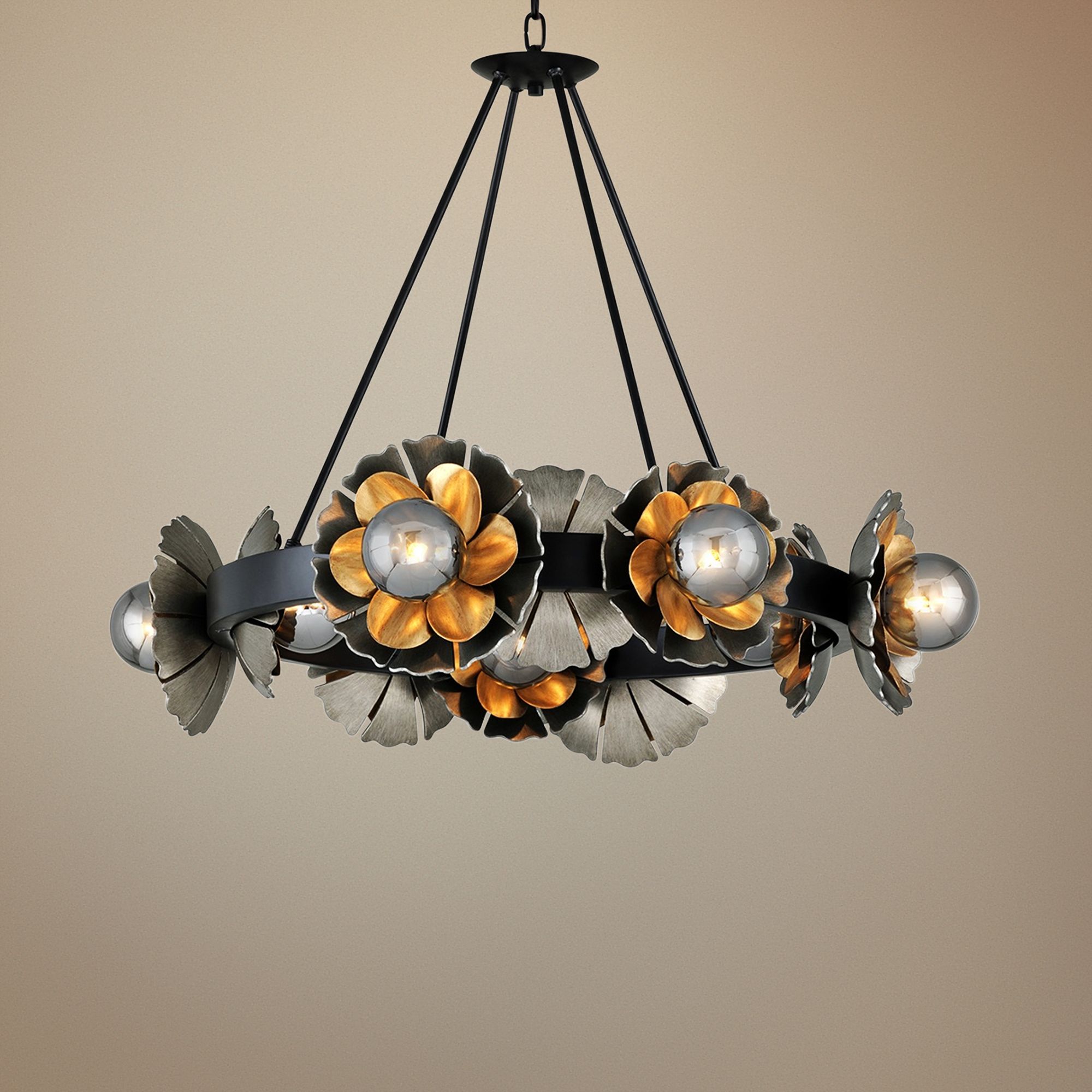 Magic Garden 34" Wide Black Graphite Bronze Leaf Chandelier