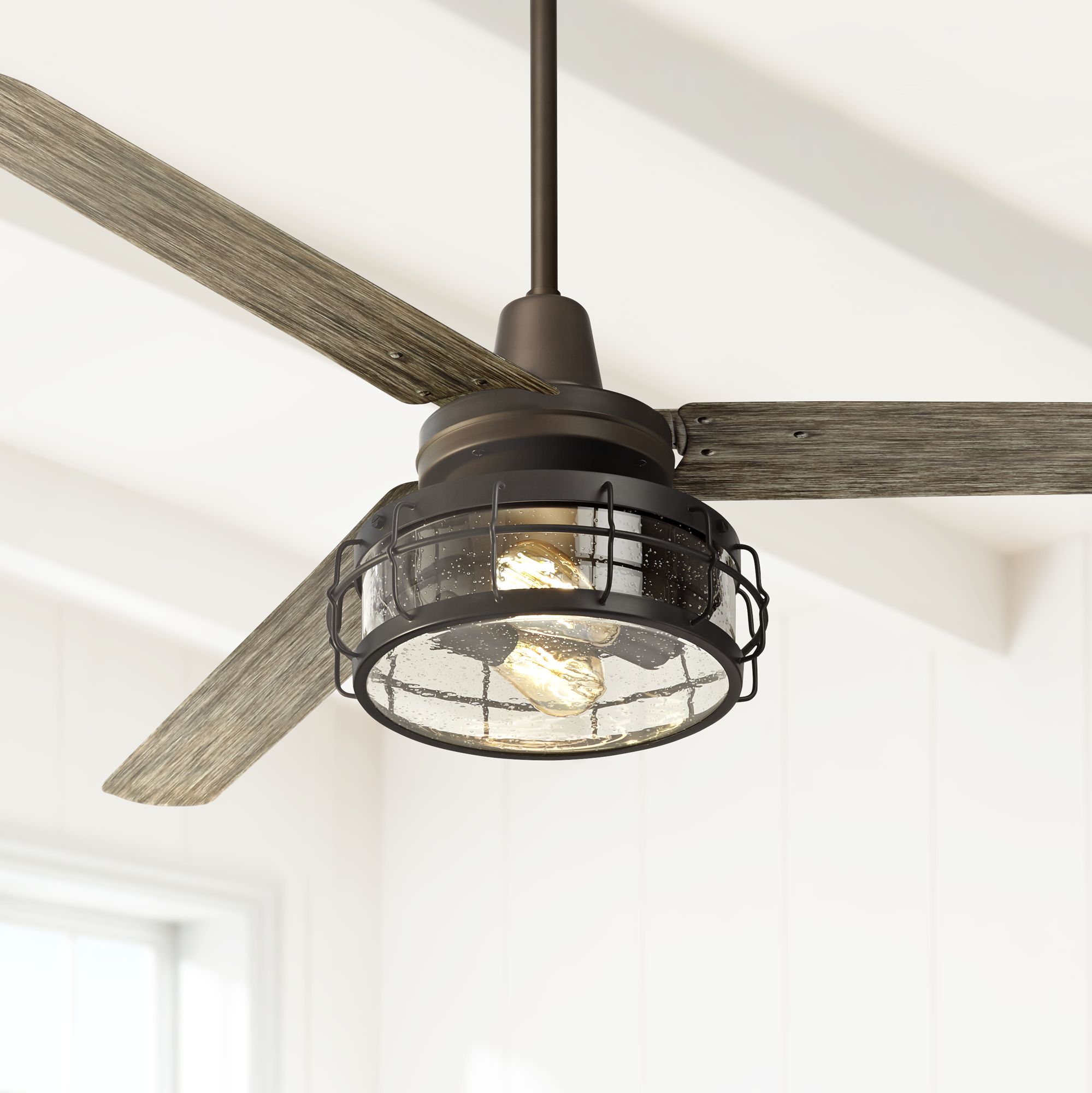 60 Turbina Ac Bronze Light Wood Glass Drum Led Ceiling Fan