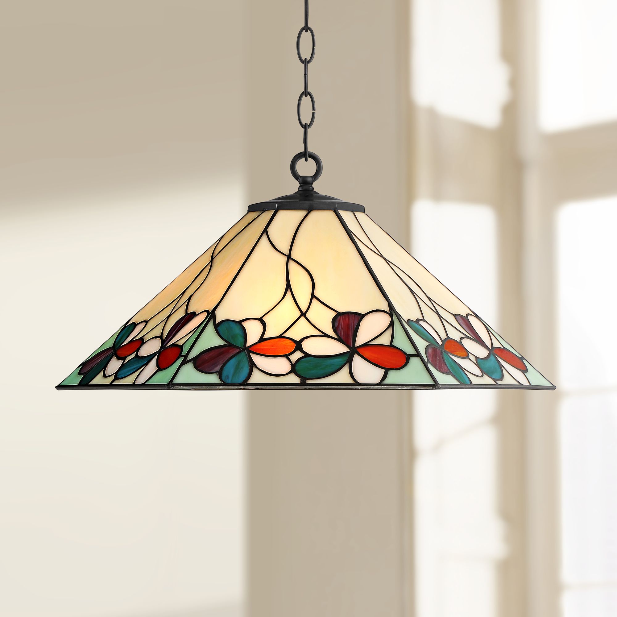 Fiona 20" Wide Floral Art Glass 3-Light Pendant Light