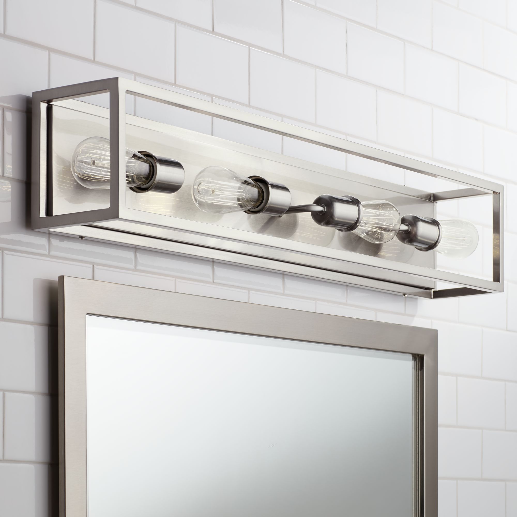 Possini Euro Leonie 34"W Brushed Nickel 4-Light Bath Light