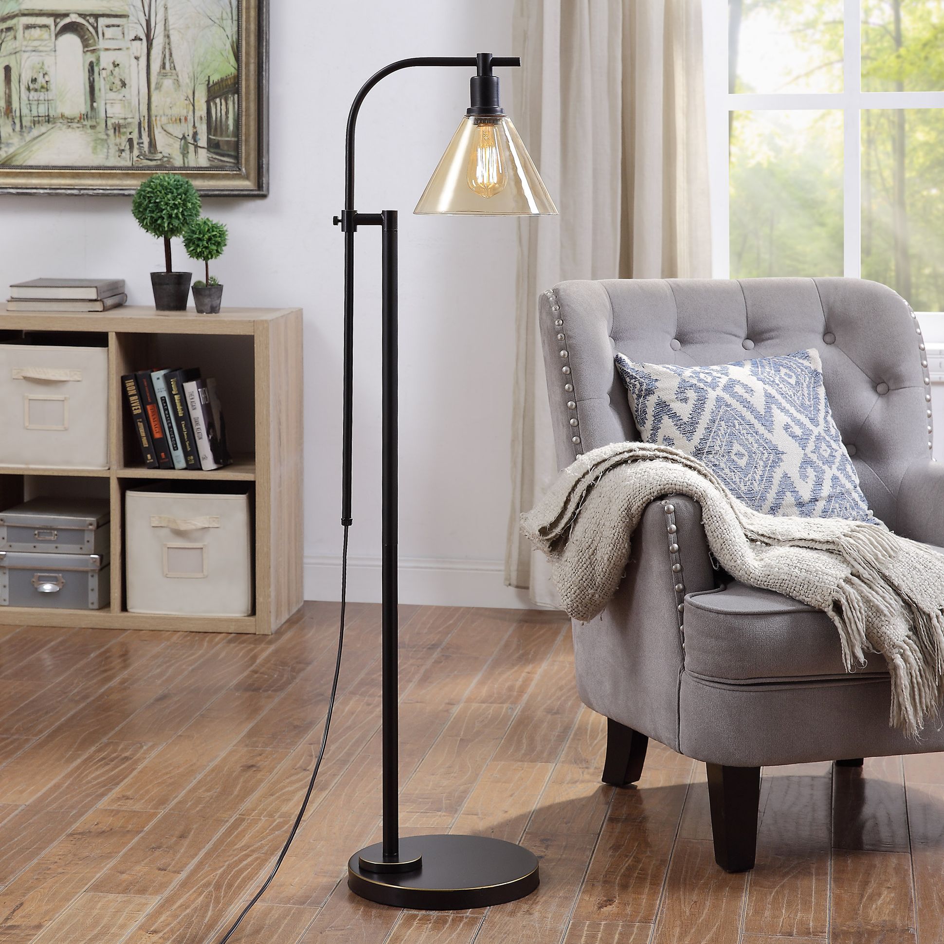 Madison Bronze Downbridge Floor Lamp with Amber Glass Shade