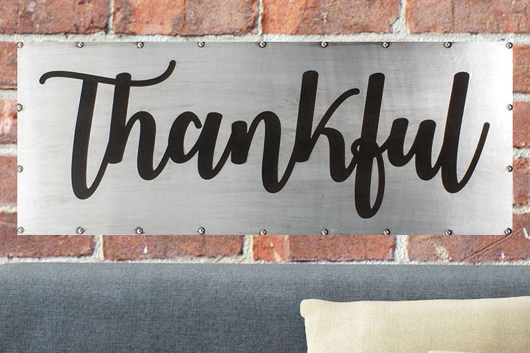 Thankful 36" Wide Black and Gray Metal Wall Art