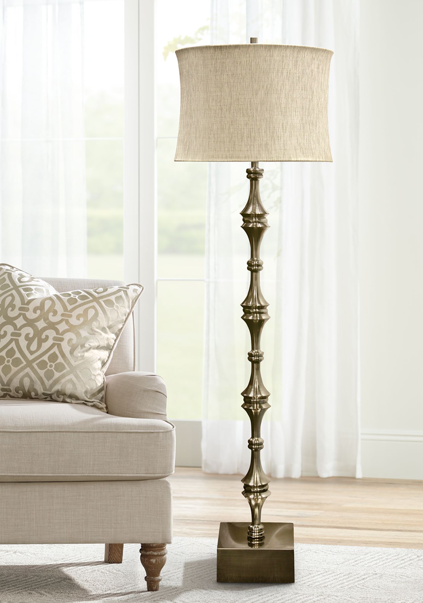 Essex Brushed Nickel Floor Lamp with Taupe Shade