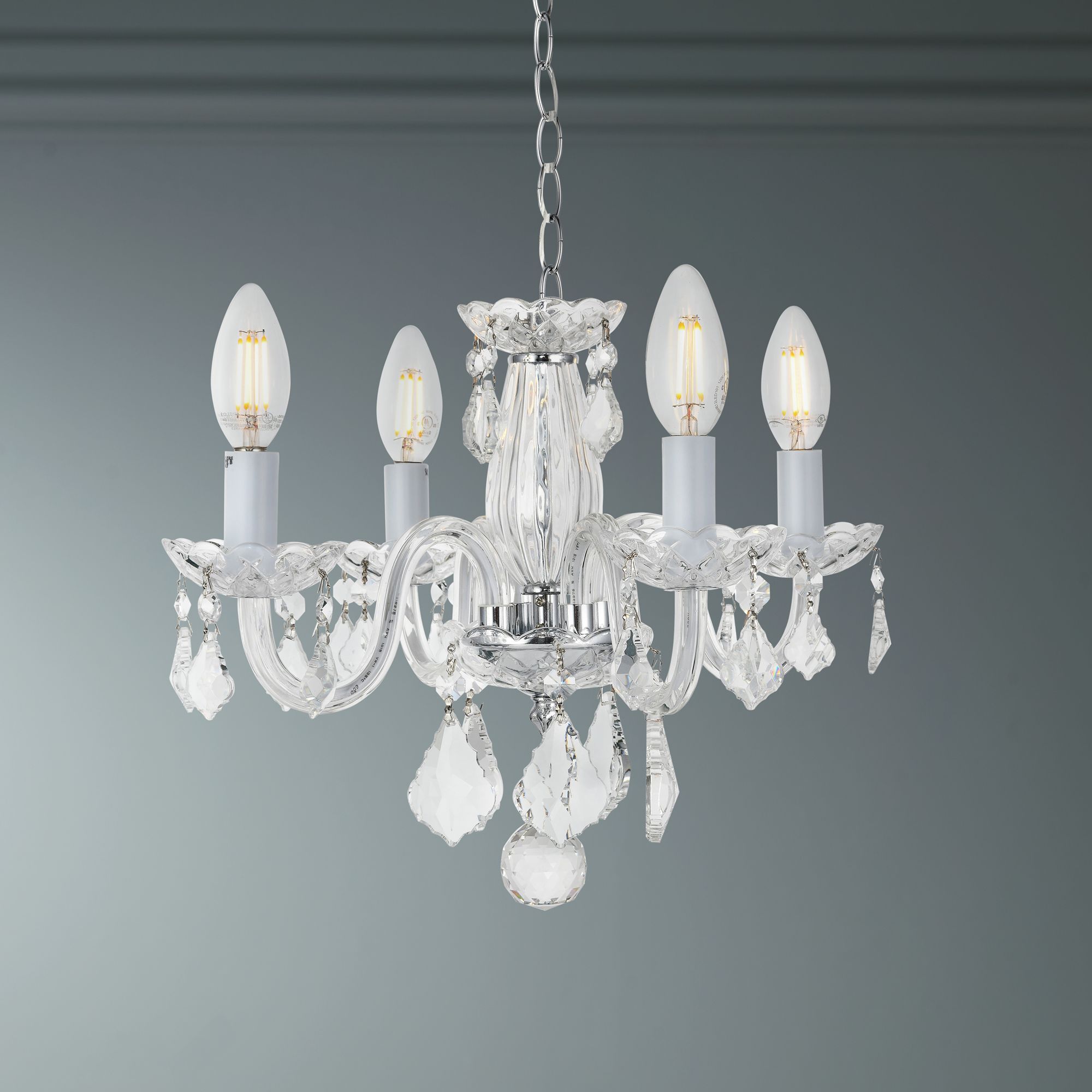 Rococo 15" Wide Chrome and Clear Crystal 4-Light Chandelier