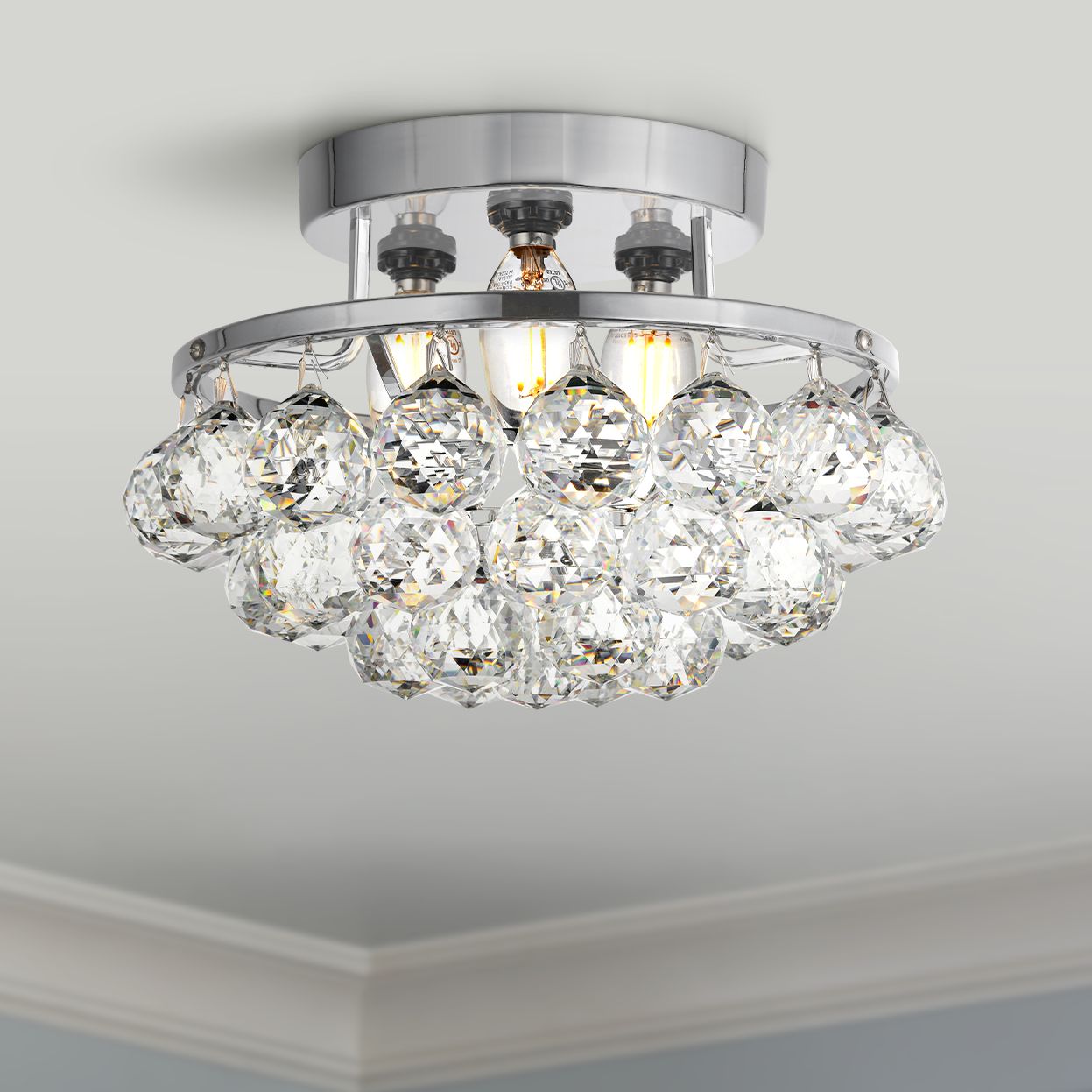 Corona 10" Wide Chrome and Clear Crystal Ceiling Light