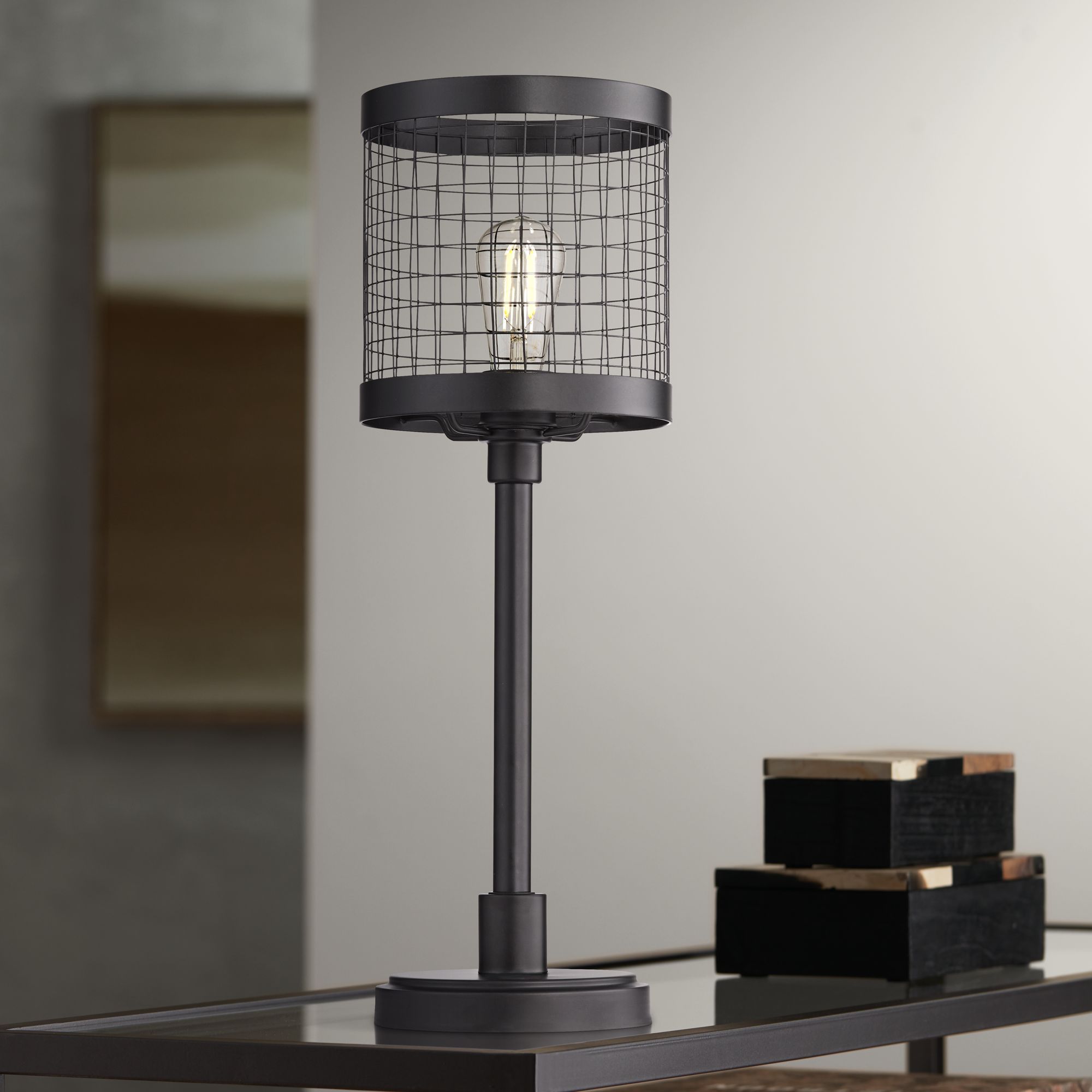 andes double shade industrial table lamp