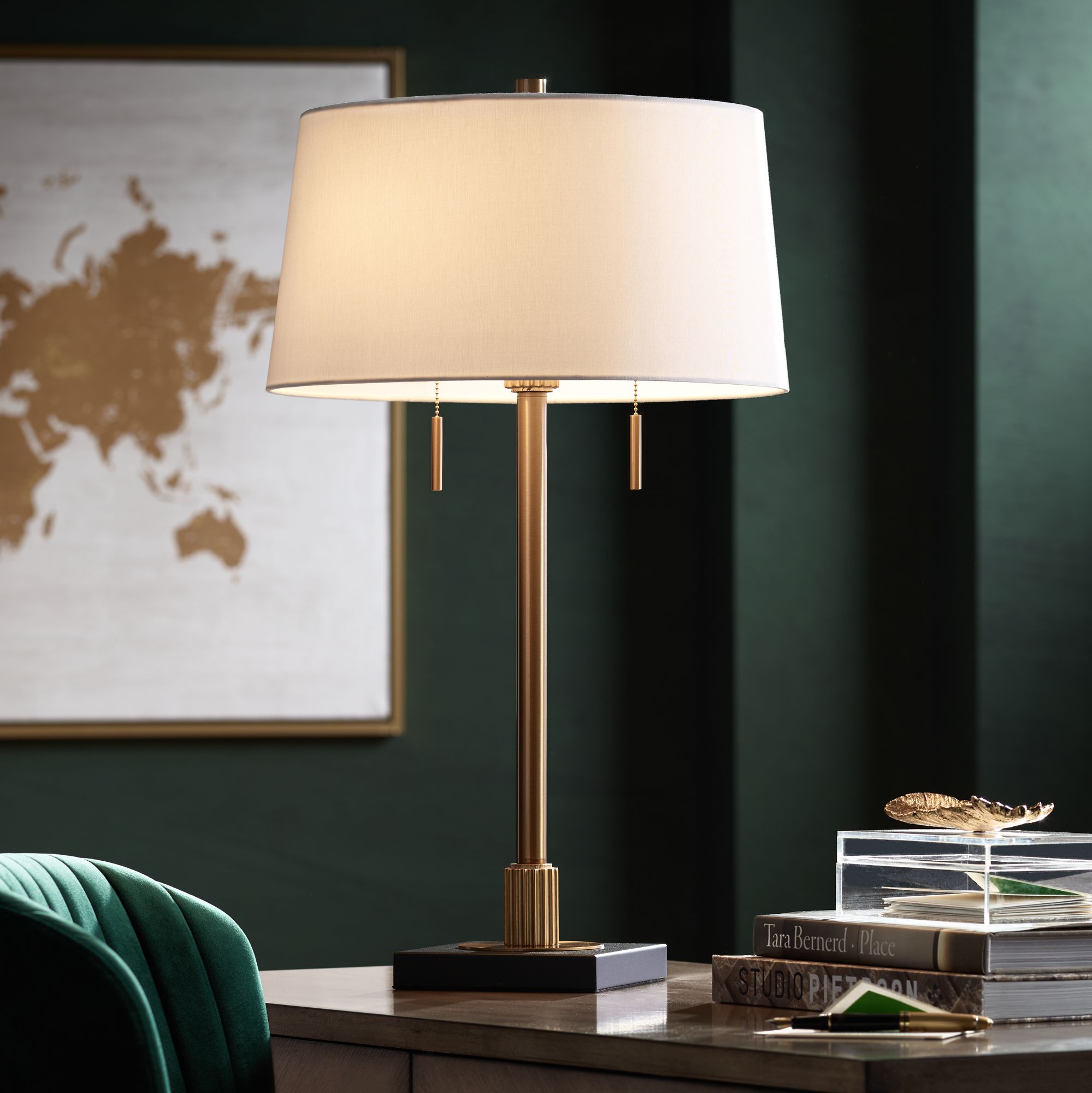 Alexis Brass Column Table Lamp with Gear Accent