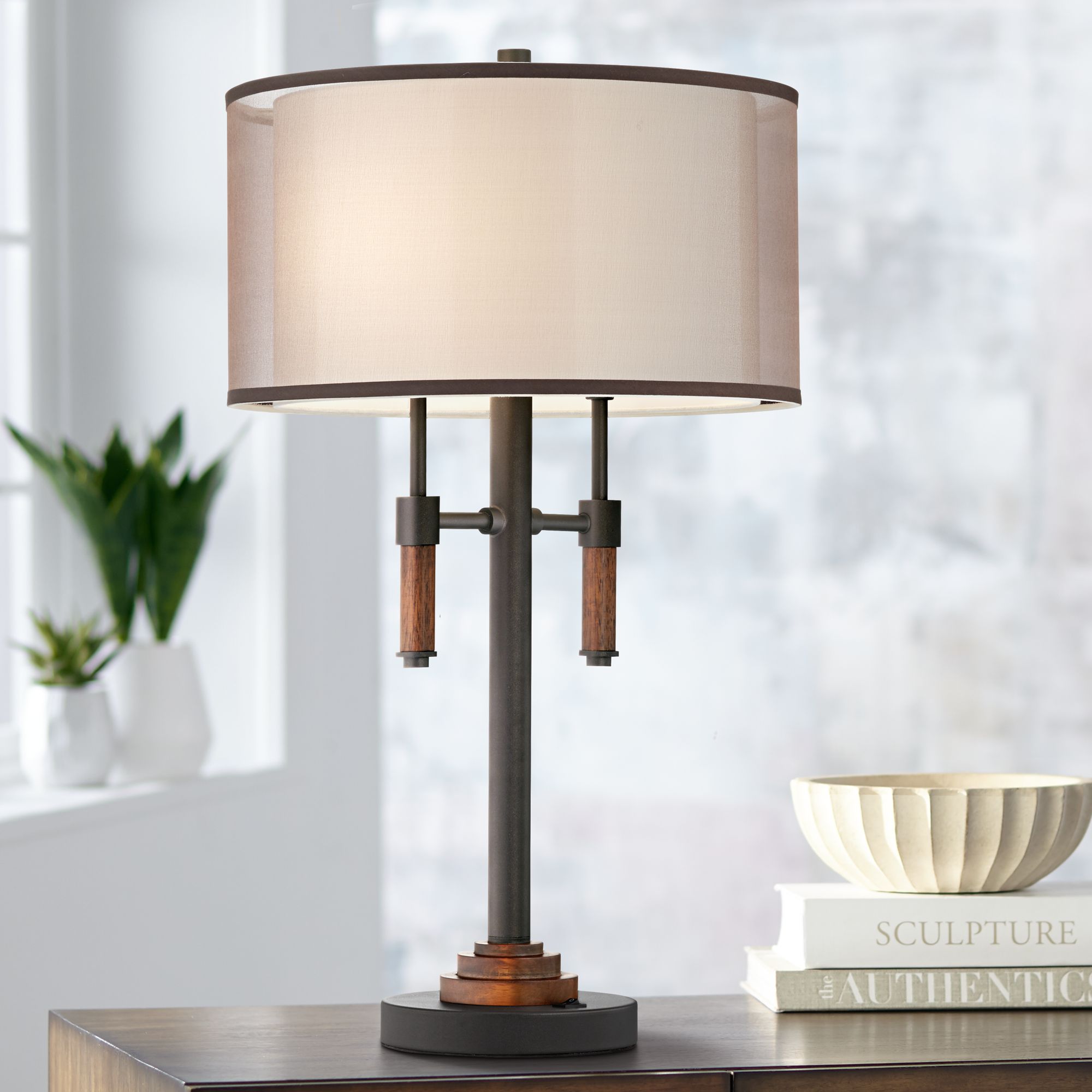 Bennington Gun Metal Double Shade Table Lamp