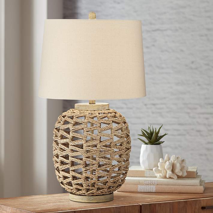 Montgomery Natural Rattan Rope Table, Wicker Base Table Lamp