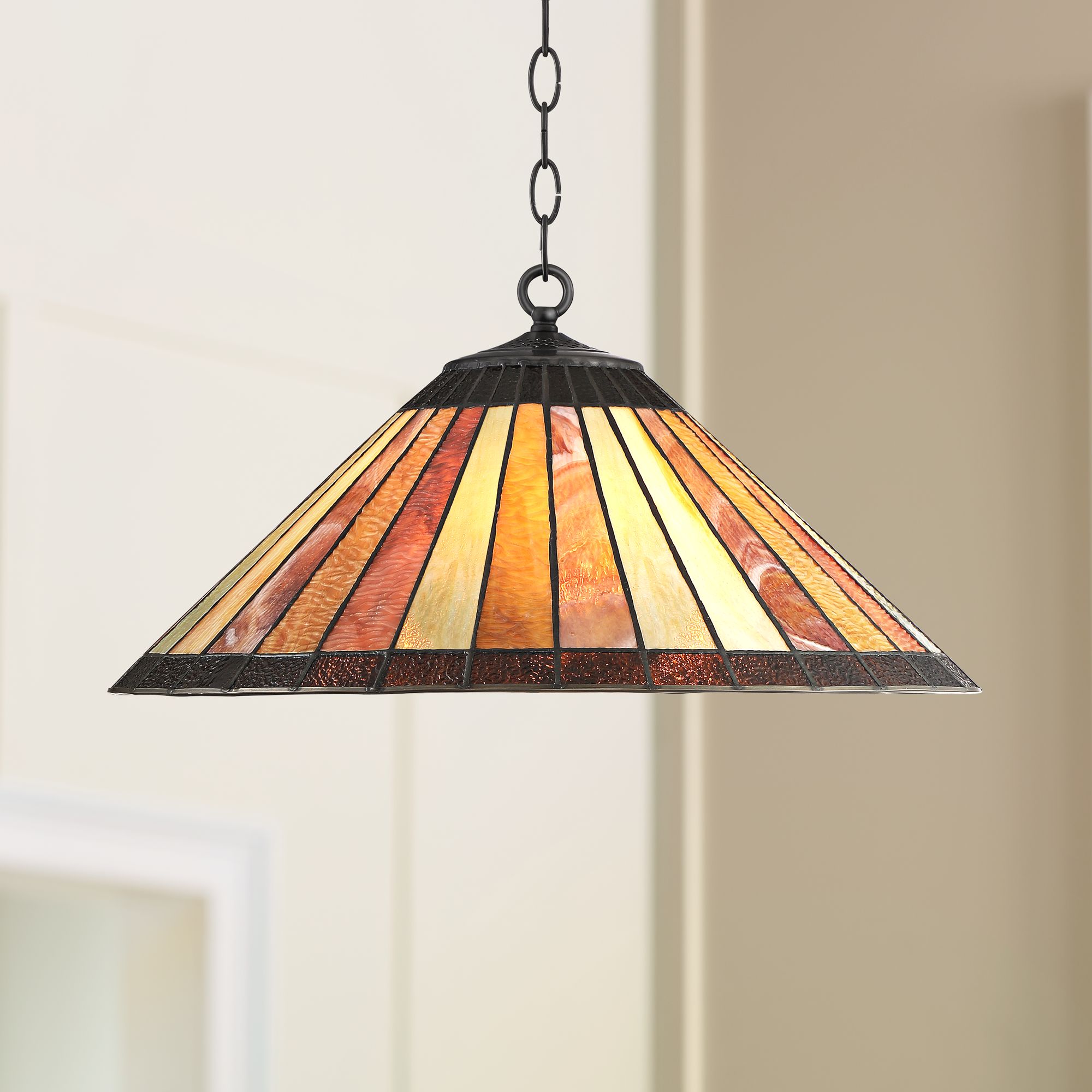 Galileo 20" Wide Striped Amber Art Glass 3-Light Pendant