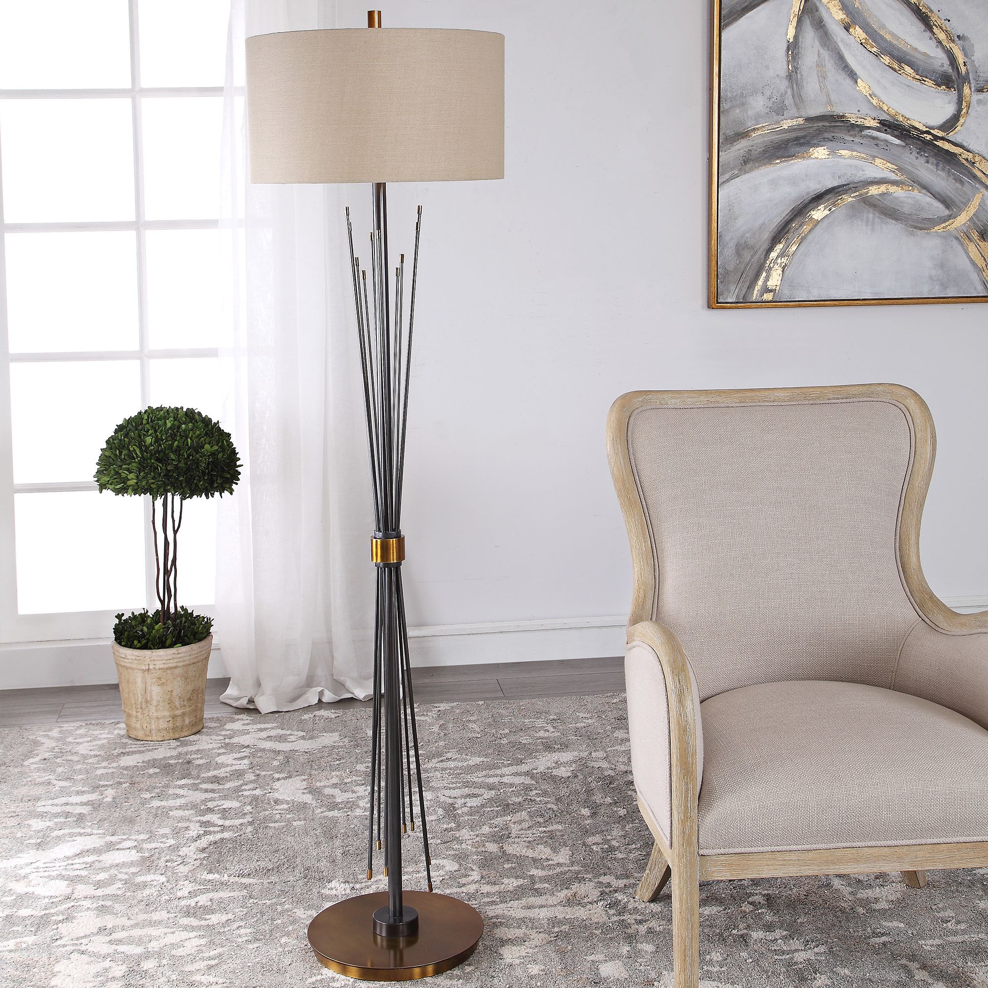 Uttermost Poloma Gunmetal Black Rods Floor Lamp