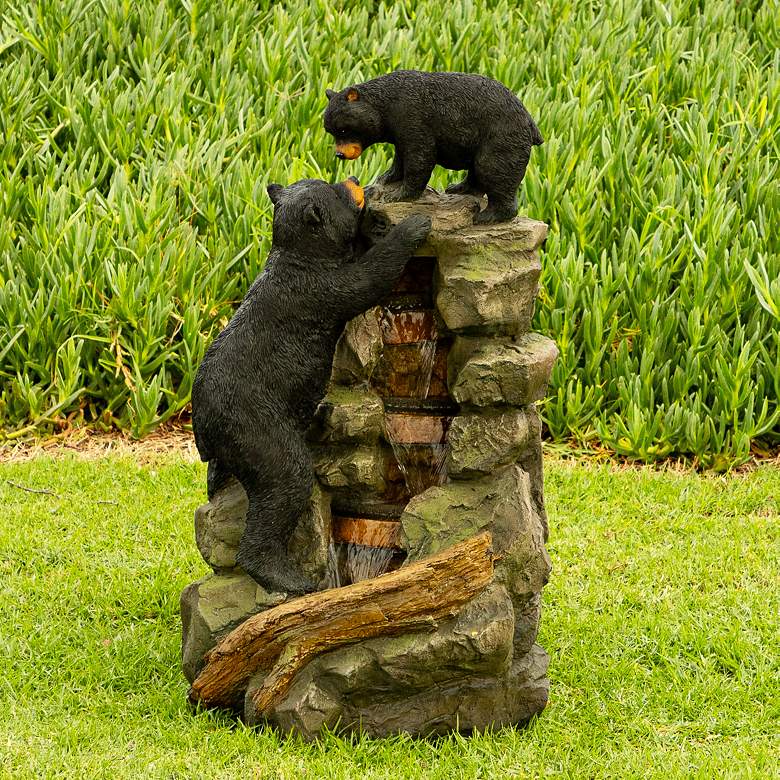 Two Bears Climbing 36&quot; High Outdoor LED Waterfall Fountain