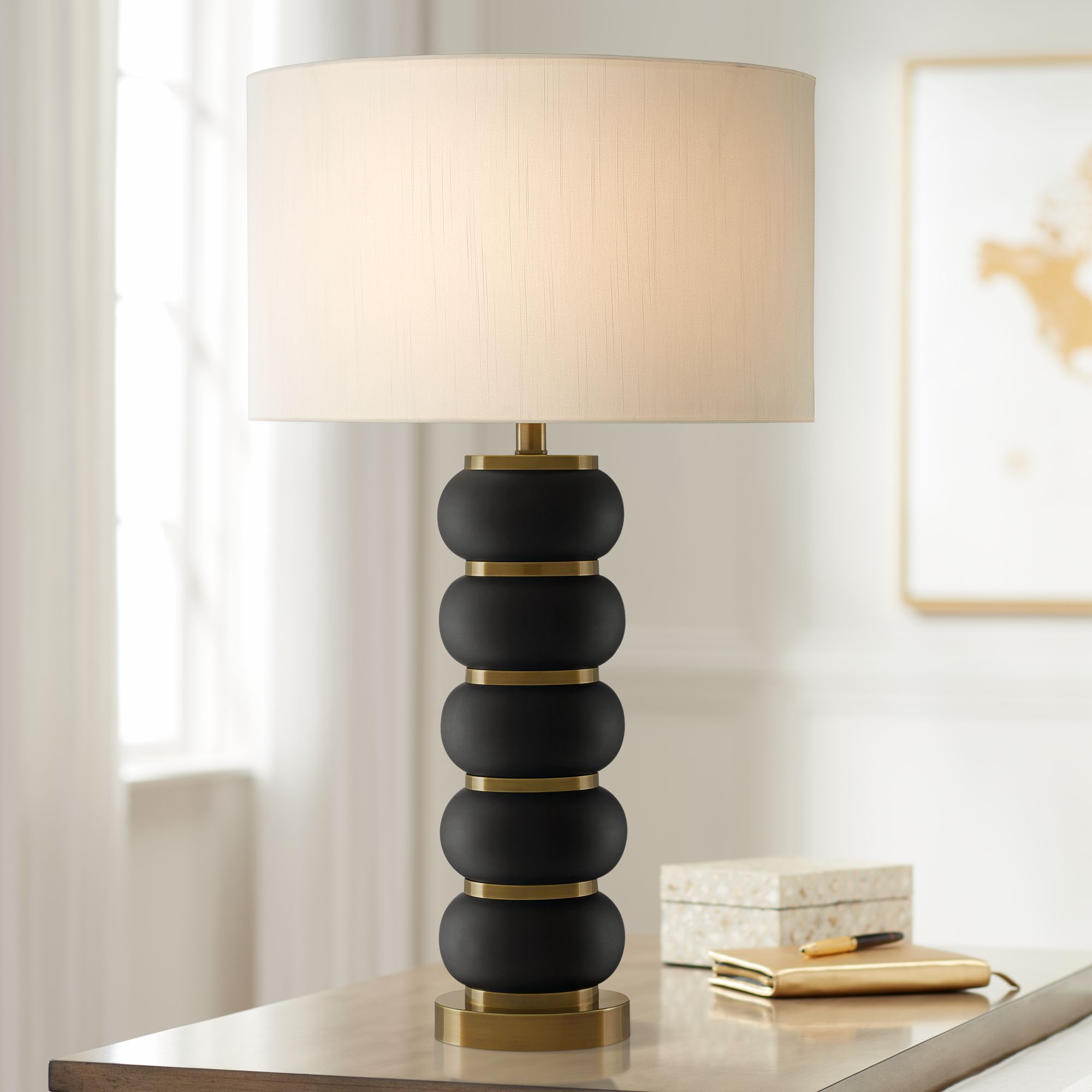 Vica Black Mud Quashed Balls Ceramic Table Lamp