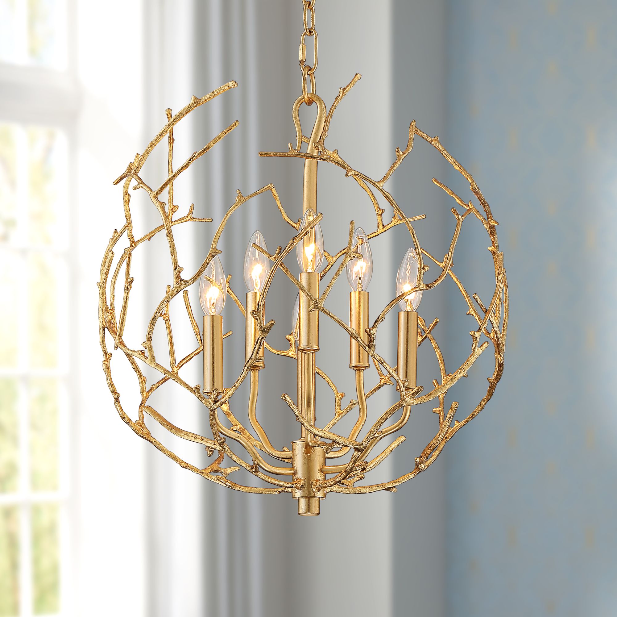 Ena 19" Wide Gold Leaf Branching 6-Light Chandelier