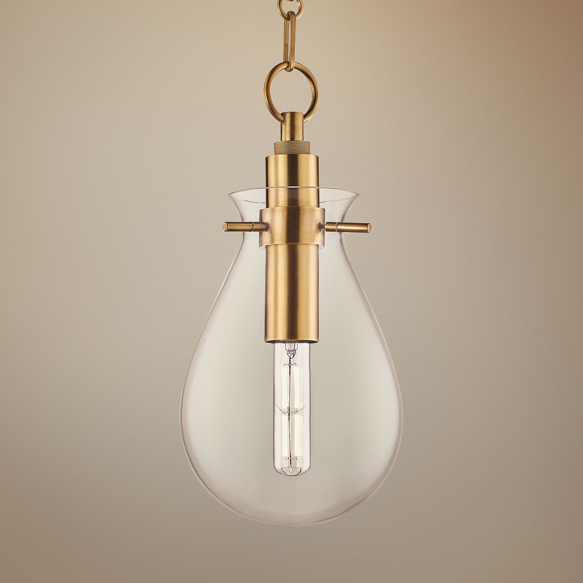 Ivy 7 1/2" Wide Aged Brass LED Mini Pendant with Clear Glass