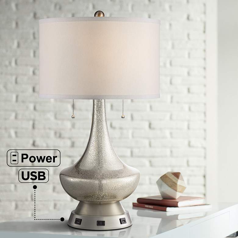Trixie Mercury Glass Table Lamp with USB Workstation Base