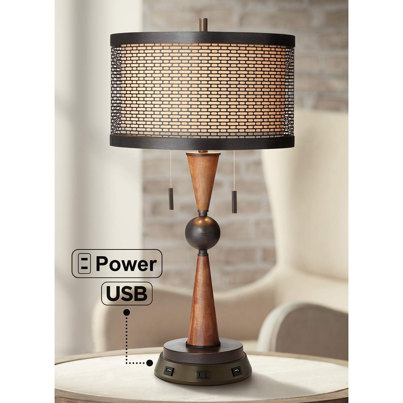Hunter Bronze Cherry Wood Table Lamp with USB Workstation Base - #66J40 ...