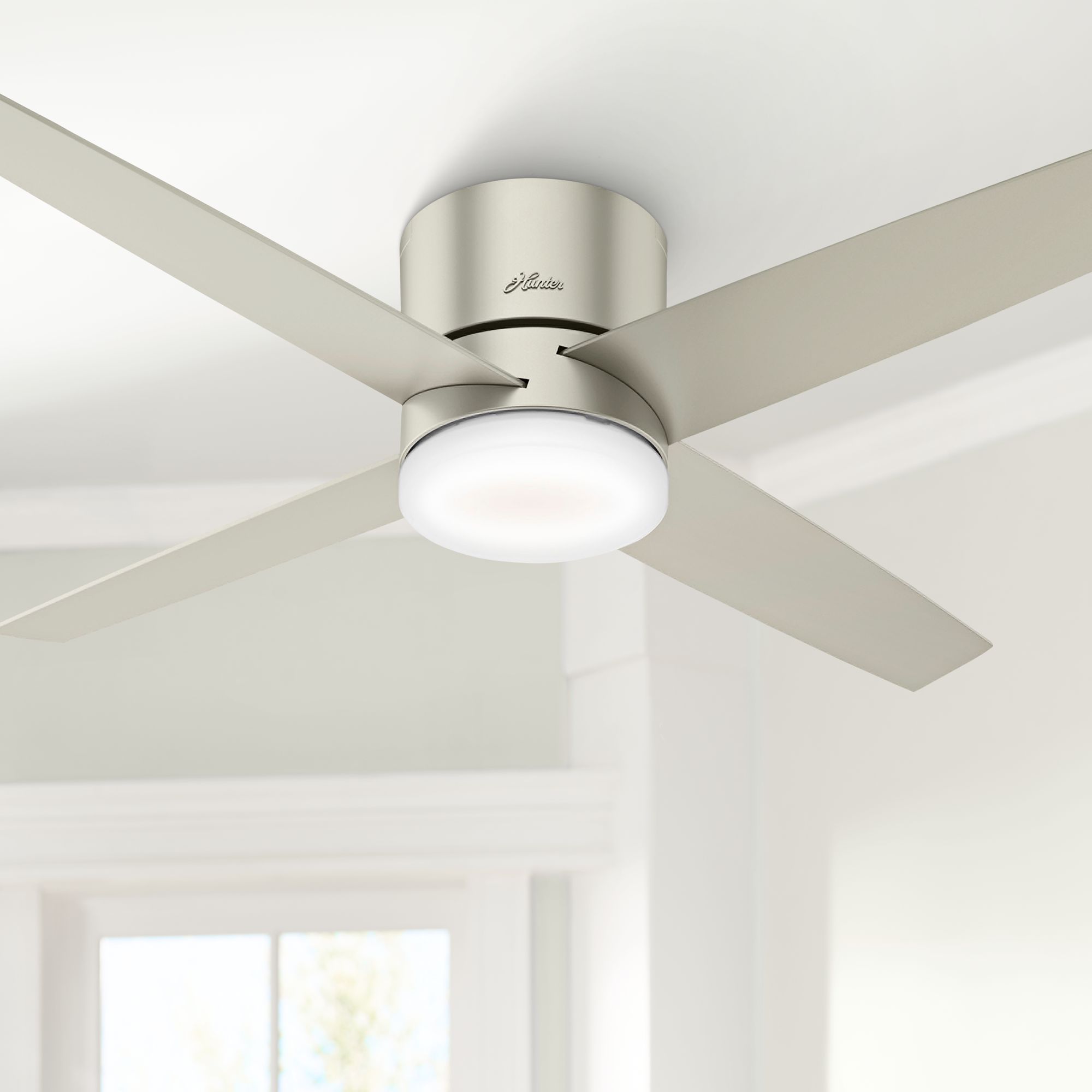 54 Hunter Advocate Matte Nickel Led Hugger Ceiling Fan