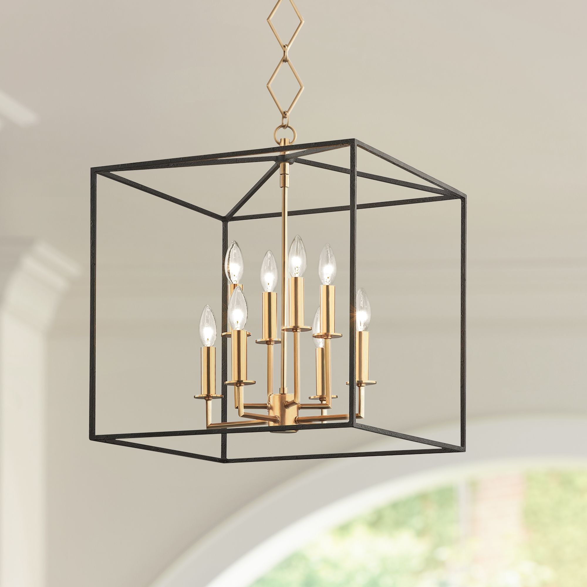 Richie 18"W Aged Brass and Textured Black 8-Light Pendant