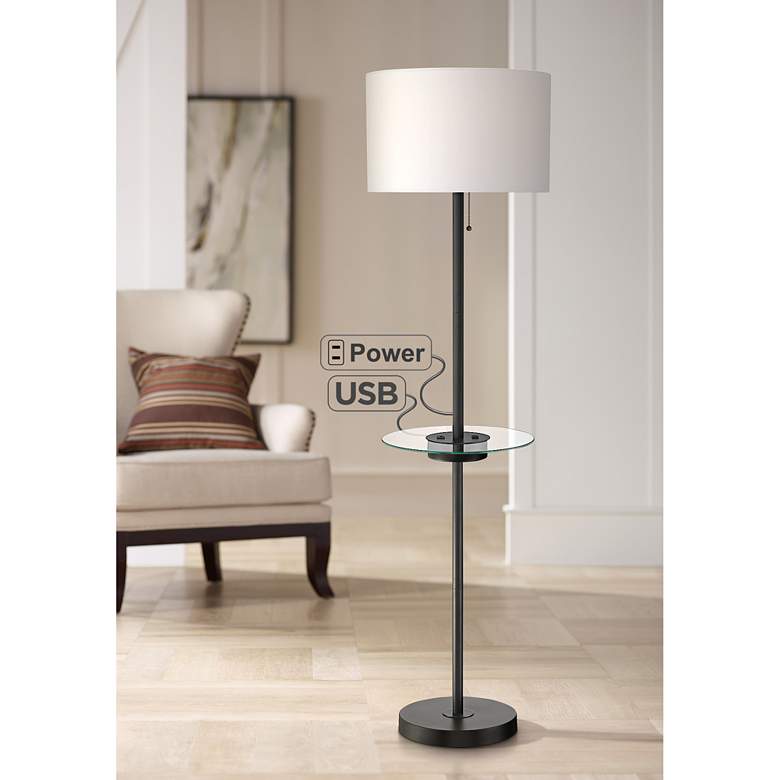 Caper Tray Table Floor Lamp with USB Port and Outlet Black - #66K15