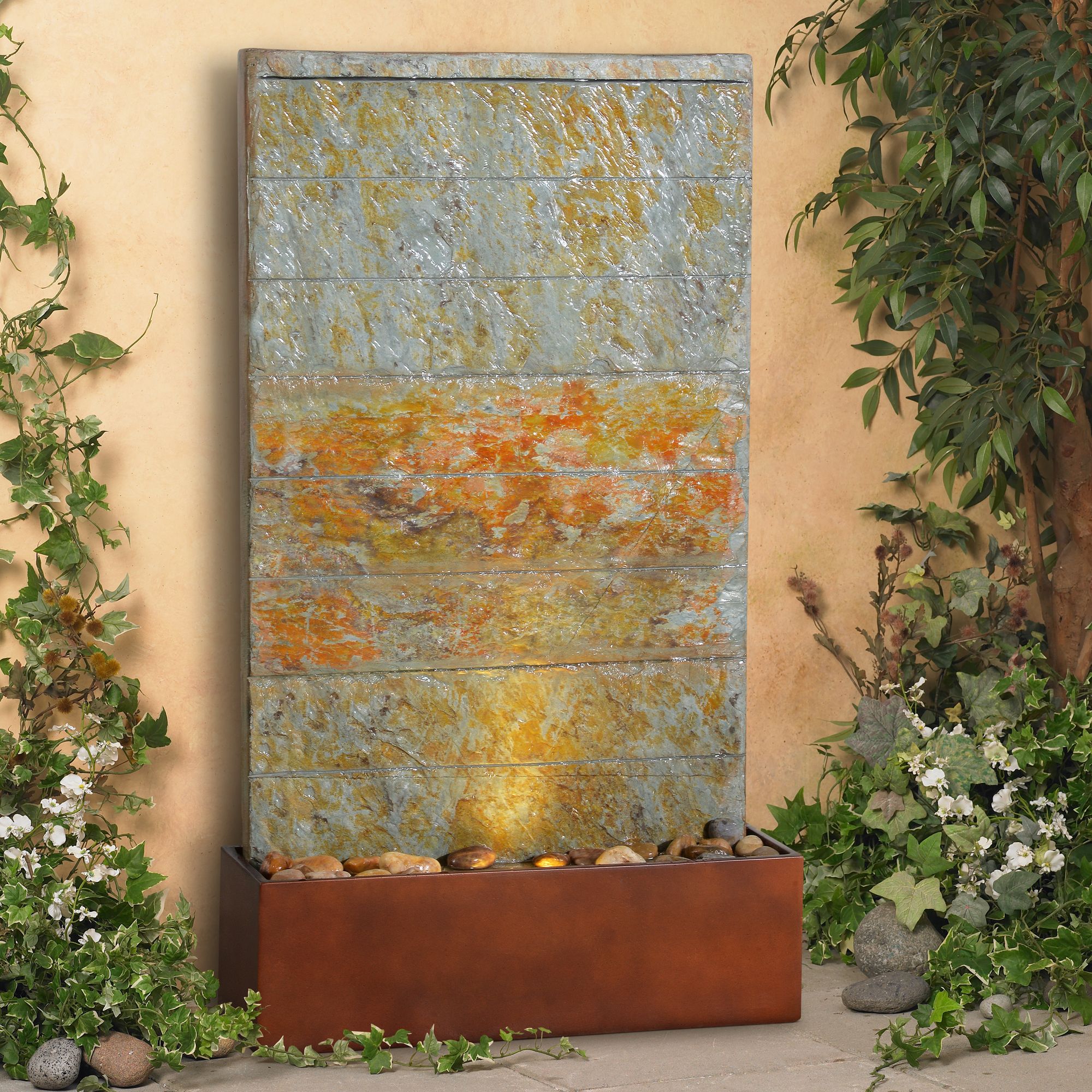 Stream 33" Rustic Slate Modern Floor Fountain with Light