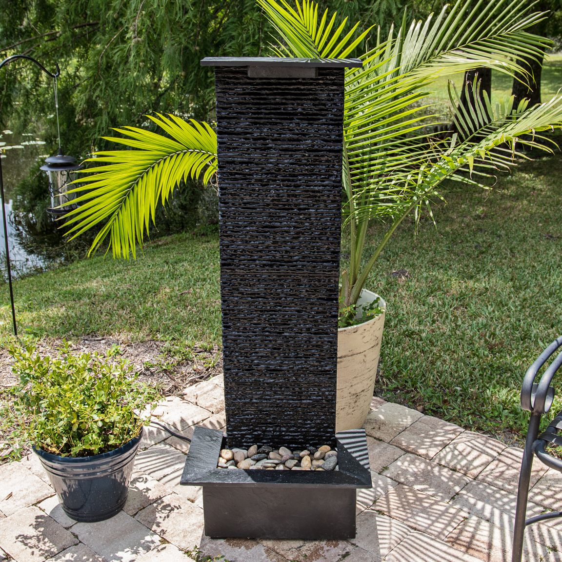 Alluvium 48" High Black Slate Stone Modern Floor Fountain