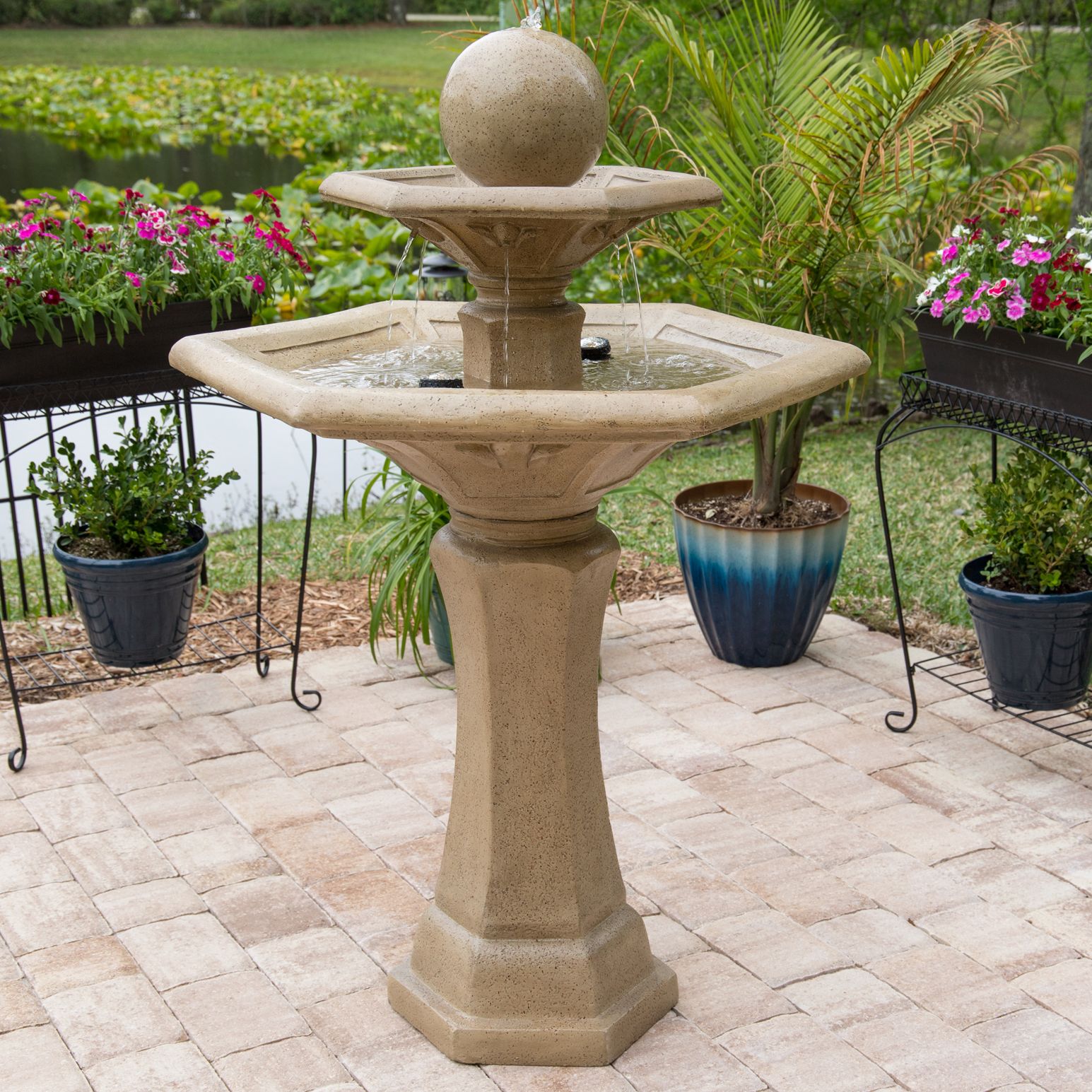 Riviera 56" Sandstone 3-Tier Bubbler Fountain with LED Light
