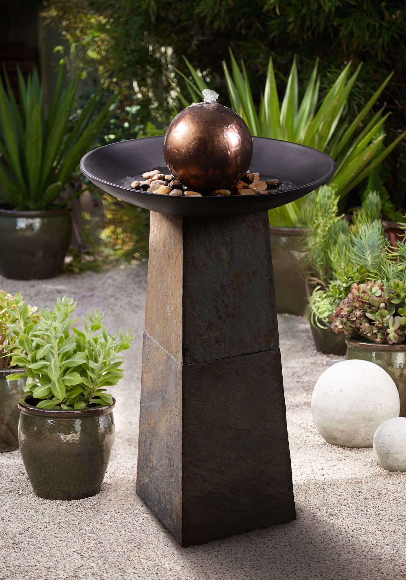 Modern Orb 35 1/2" Slate and Copper Bubbler Floor Fountain
