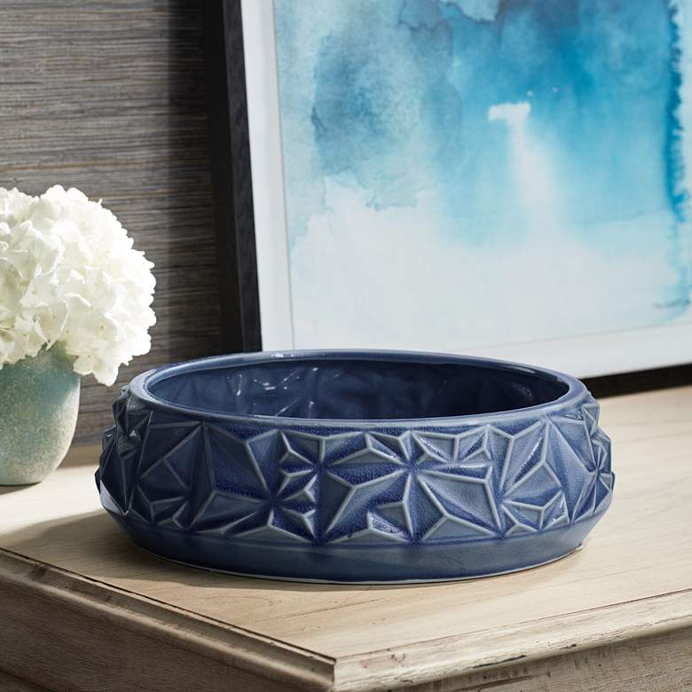 Telus 12 1/2&quot; Wide Dark Blue Ceramic Bowl