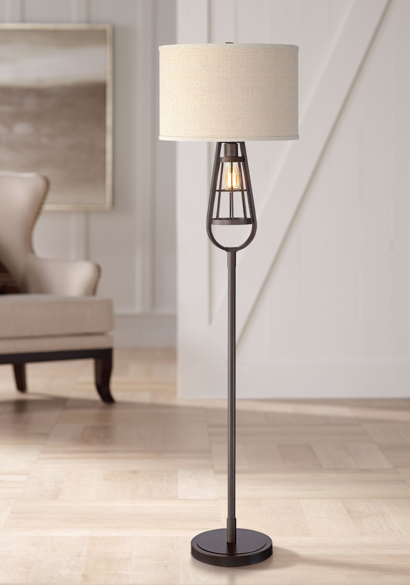 Topher Oil-Rubbed Bronze Open Cage Nightlight Floor Lamp