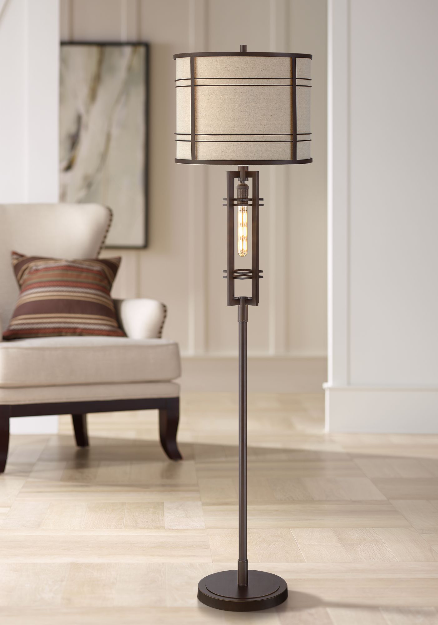 Elias Oil-Rubbed Bronze Floor Lamp with LED Night Light