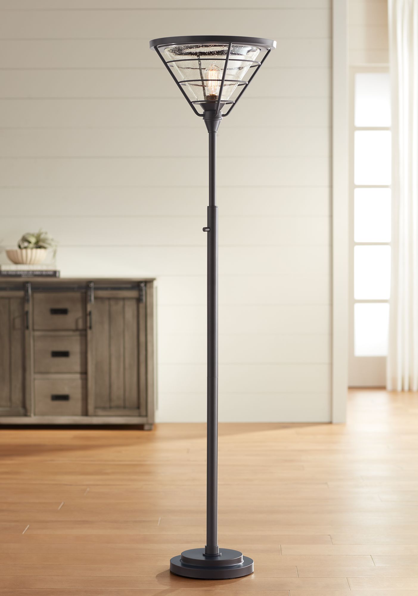 Genoa Painted Bronze Open Cage Torchiere Floor Lamp