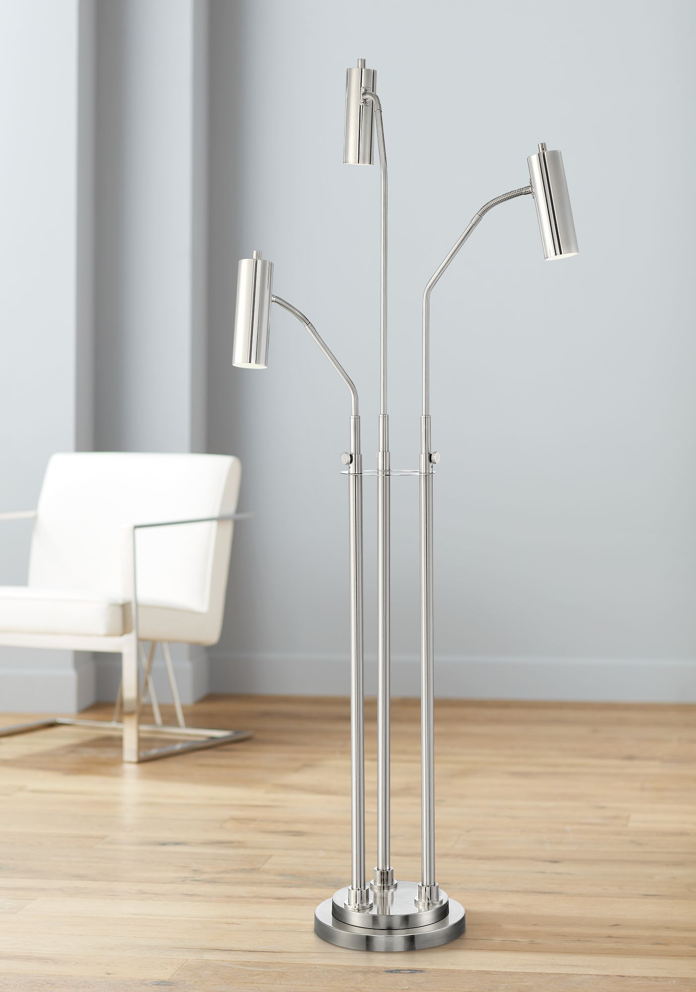Possini Euro Trilogy Brushed Nickel 3-Light LED Floor Lamp