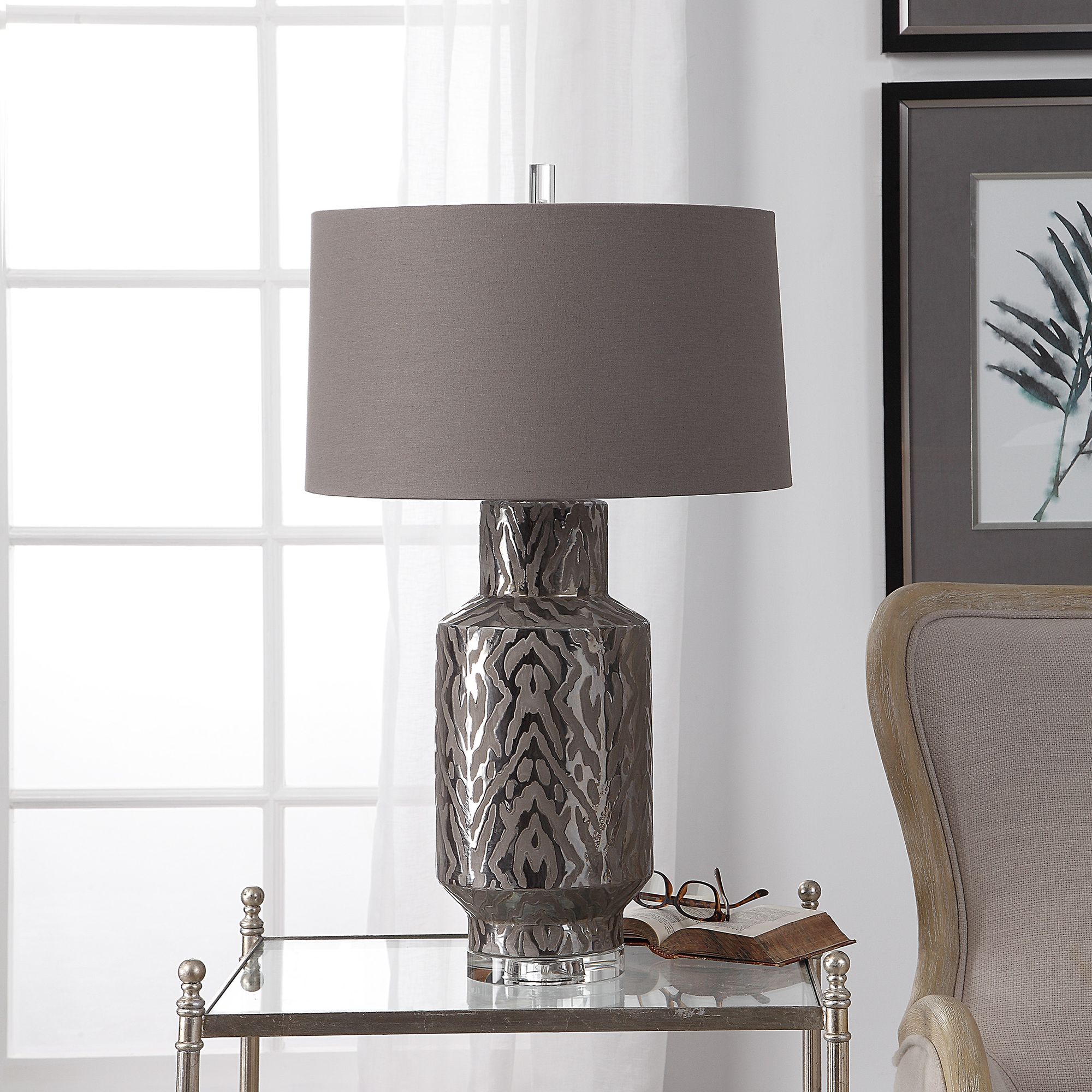 Uttermost Zelda Metallic Bronze Glaze Ceramic Table Lamp