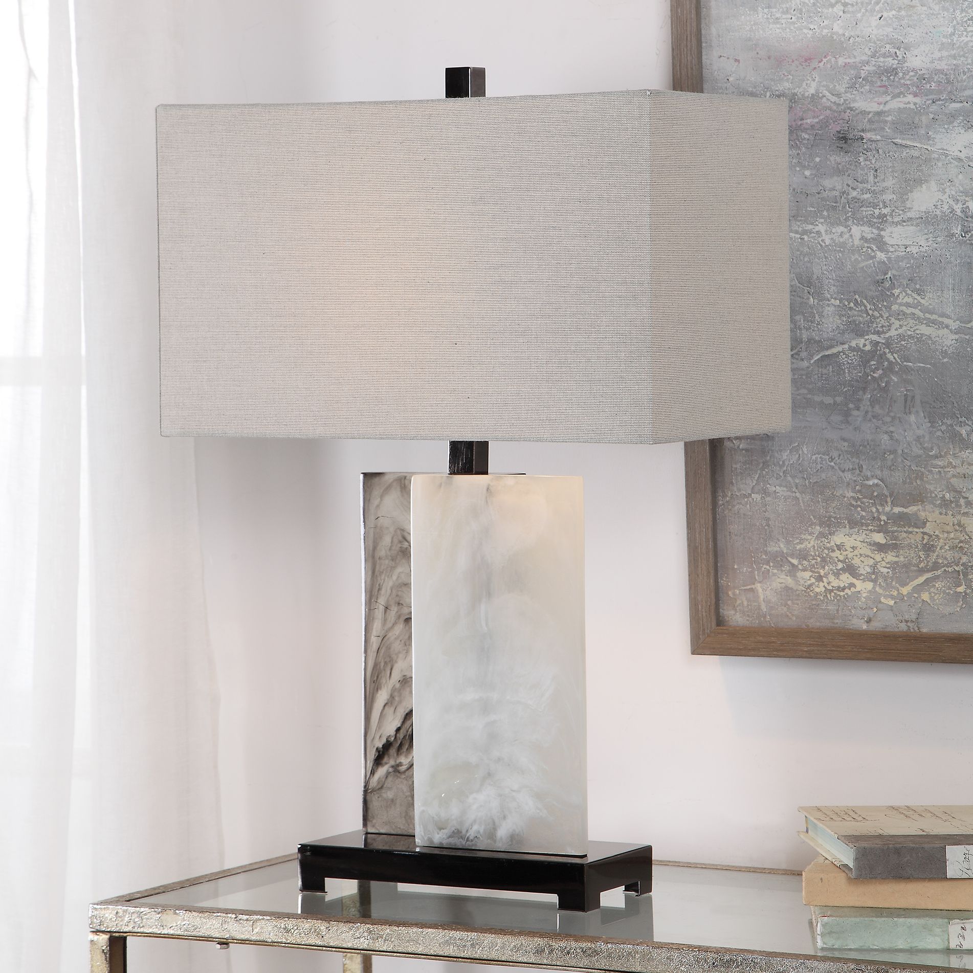 Uttermost Vanda White Rectangular Slabs Table Lamp