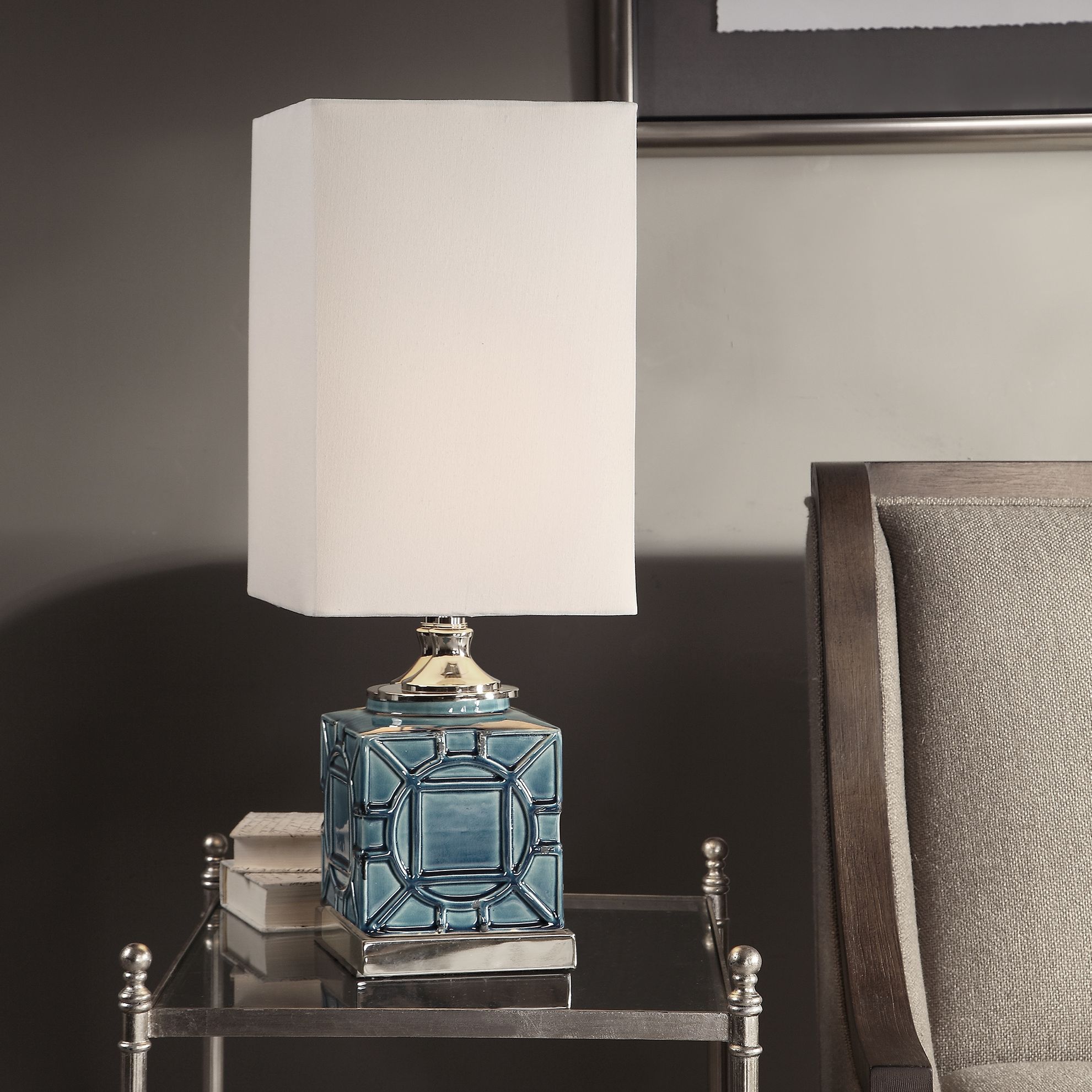 Pacorro Crackled Blue Glaze Ceramic Buffet Table Lamp