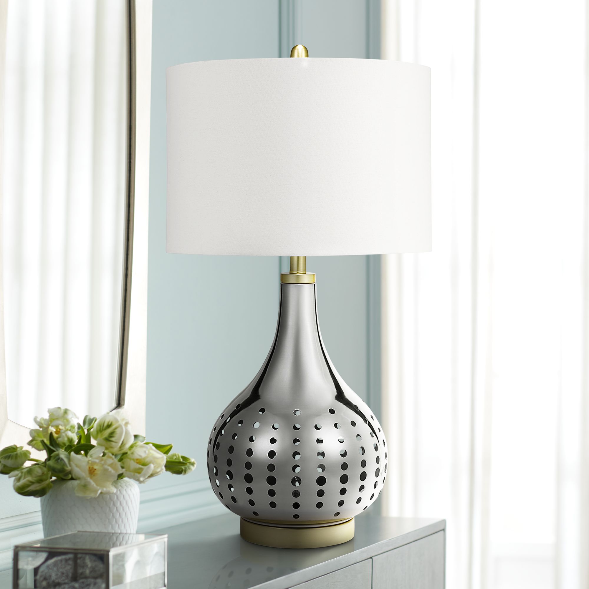 Bibi Brushed Nickel LED Table Lamp with Night Light