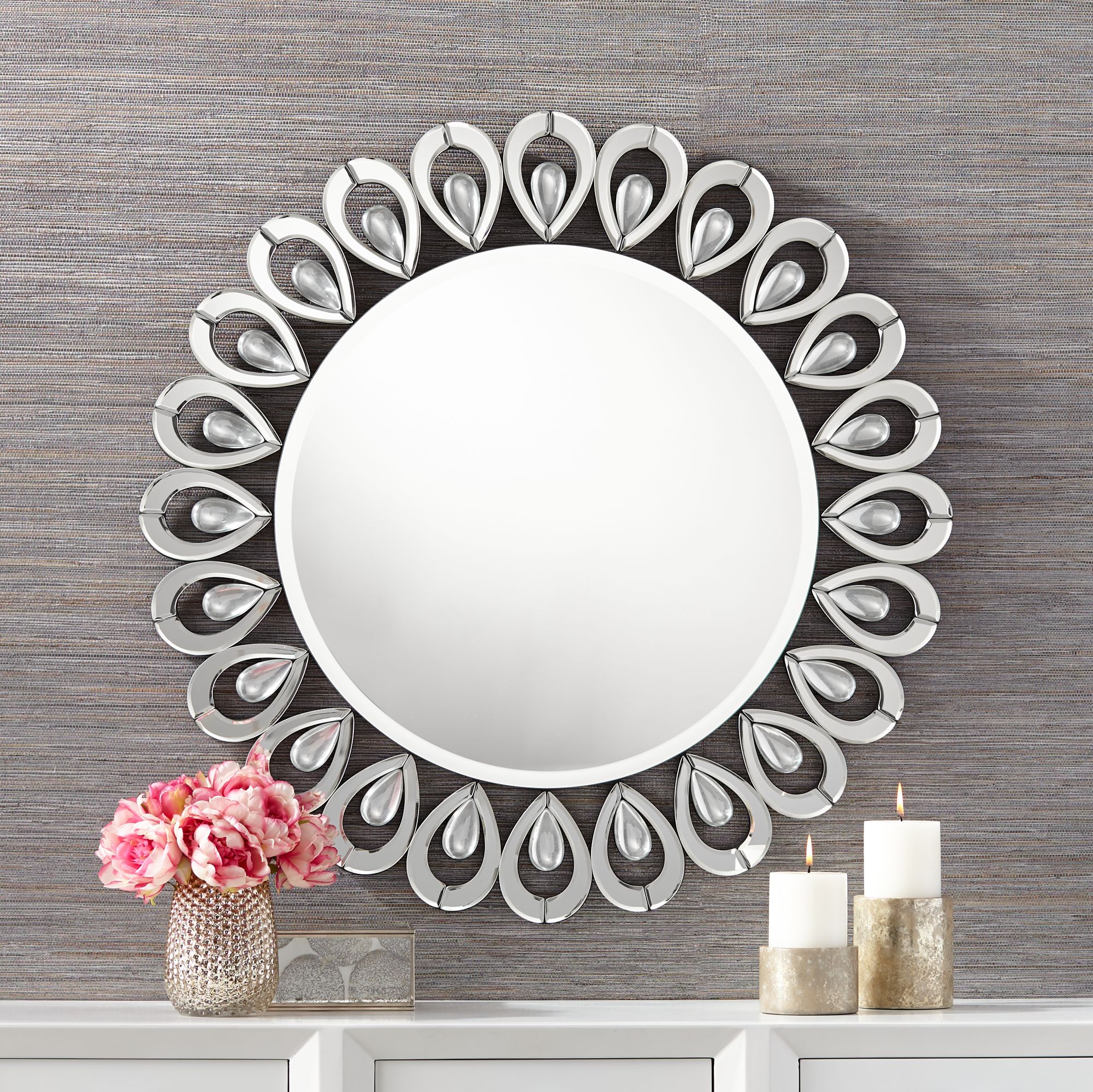 Possini Euro Jordi 32" Crystal Peacock Wall Mirror