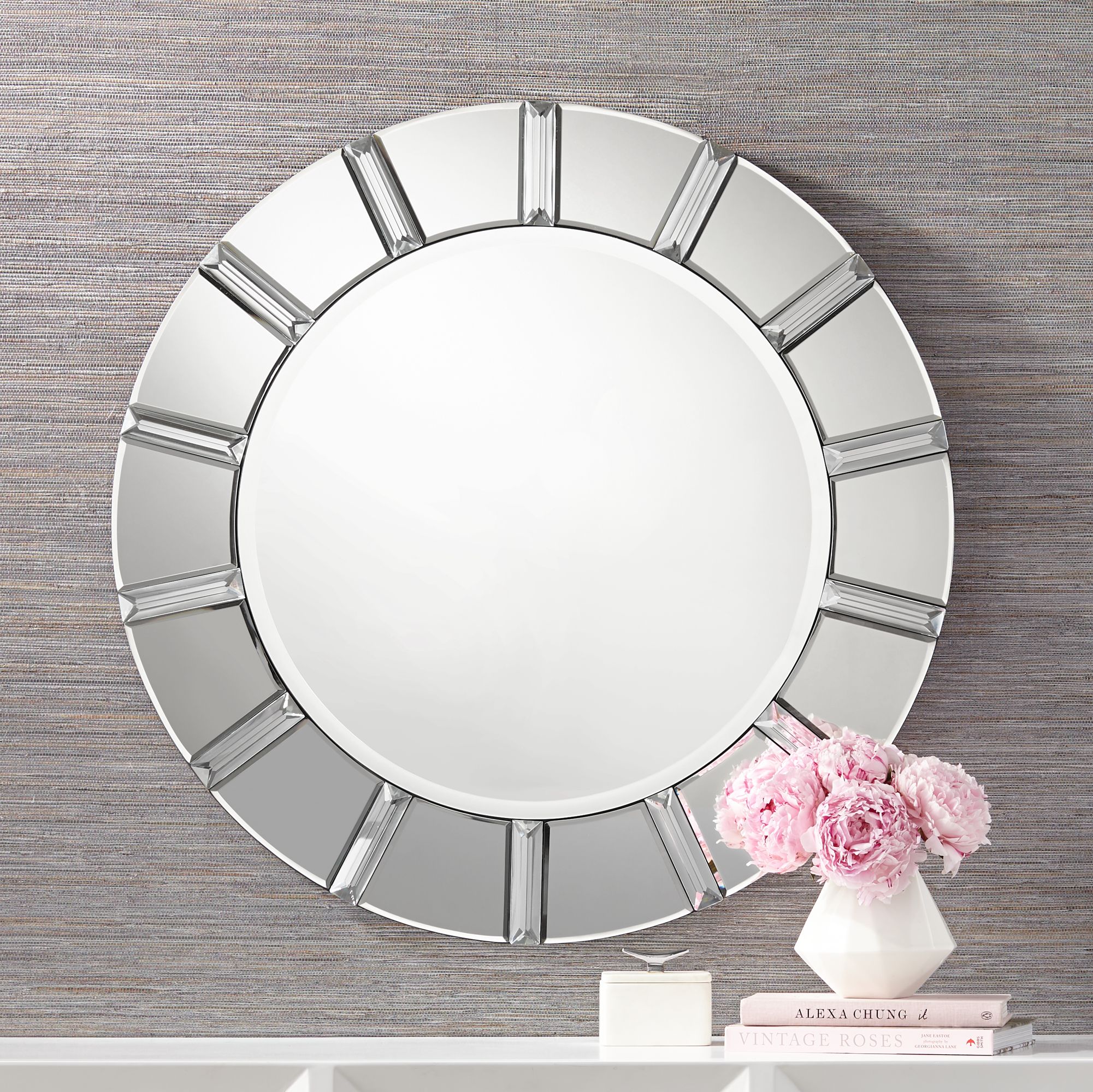 Possini Euro Tiernan 32" Round Crystal Wall Mirror
