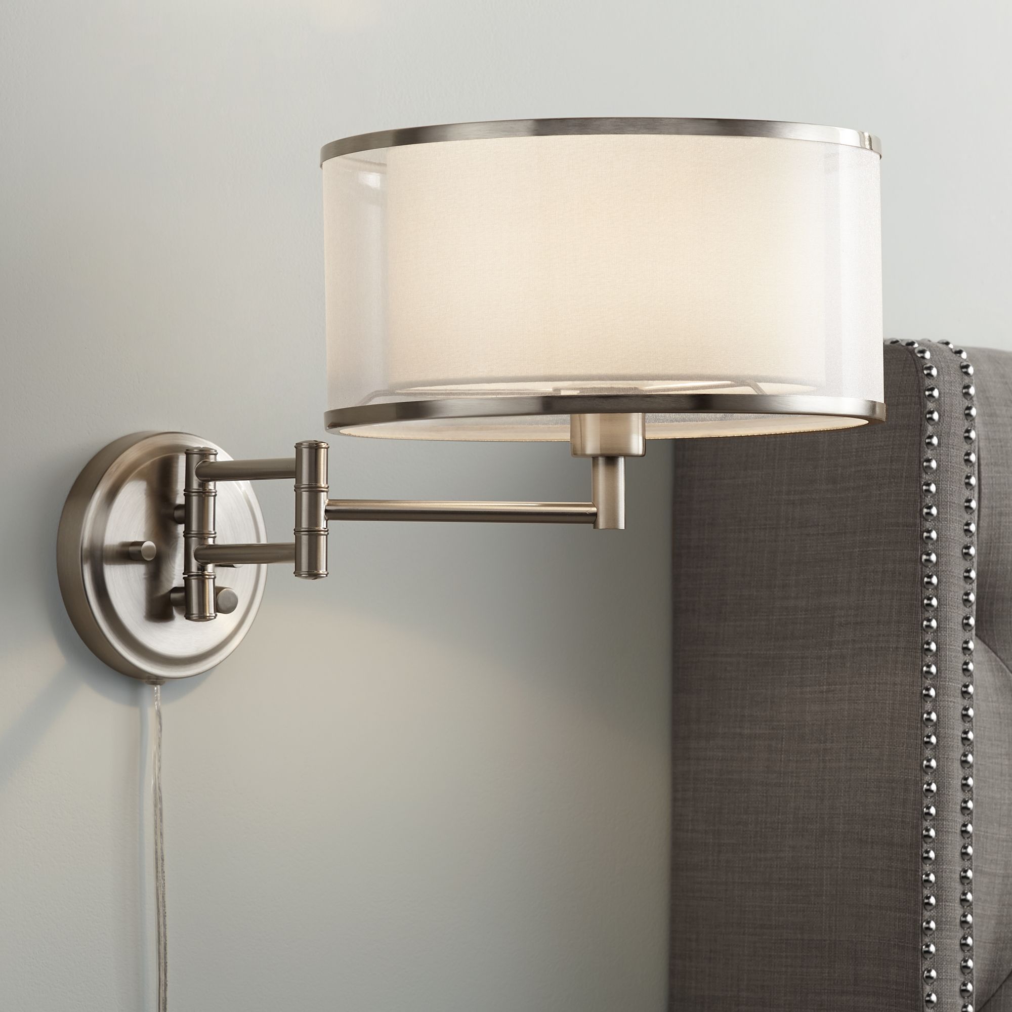 Possini Euro Lillie Brushed Nickel Swing Arm Wall Lamp
