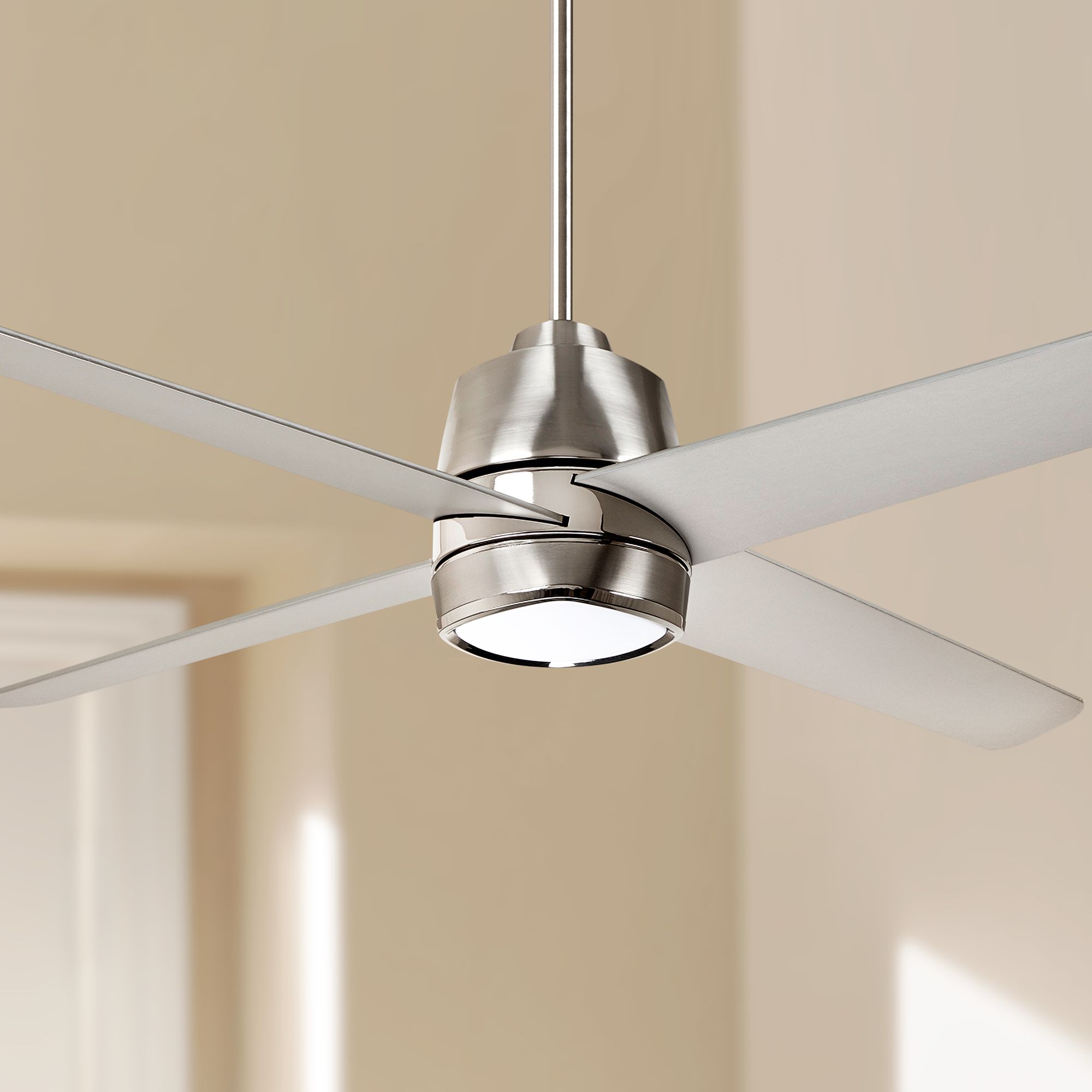 54" Zeke Brushed Steel and Polished Nickel LED Ceiling Fan