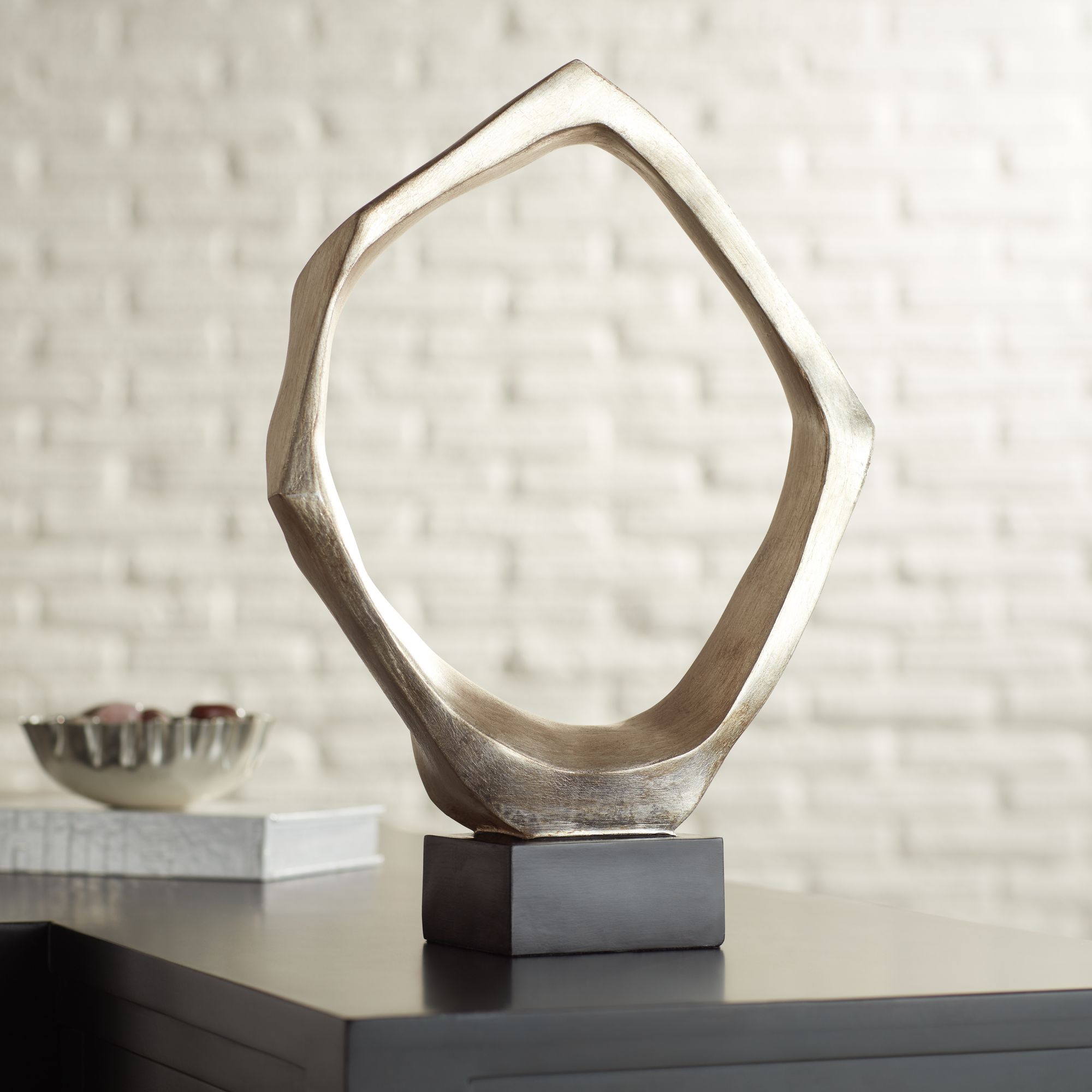 Abstract 16" High Silver Leaf Modern Sculpture