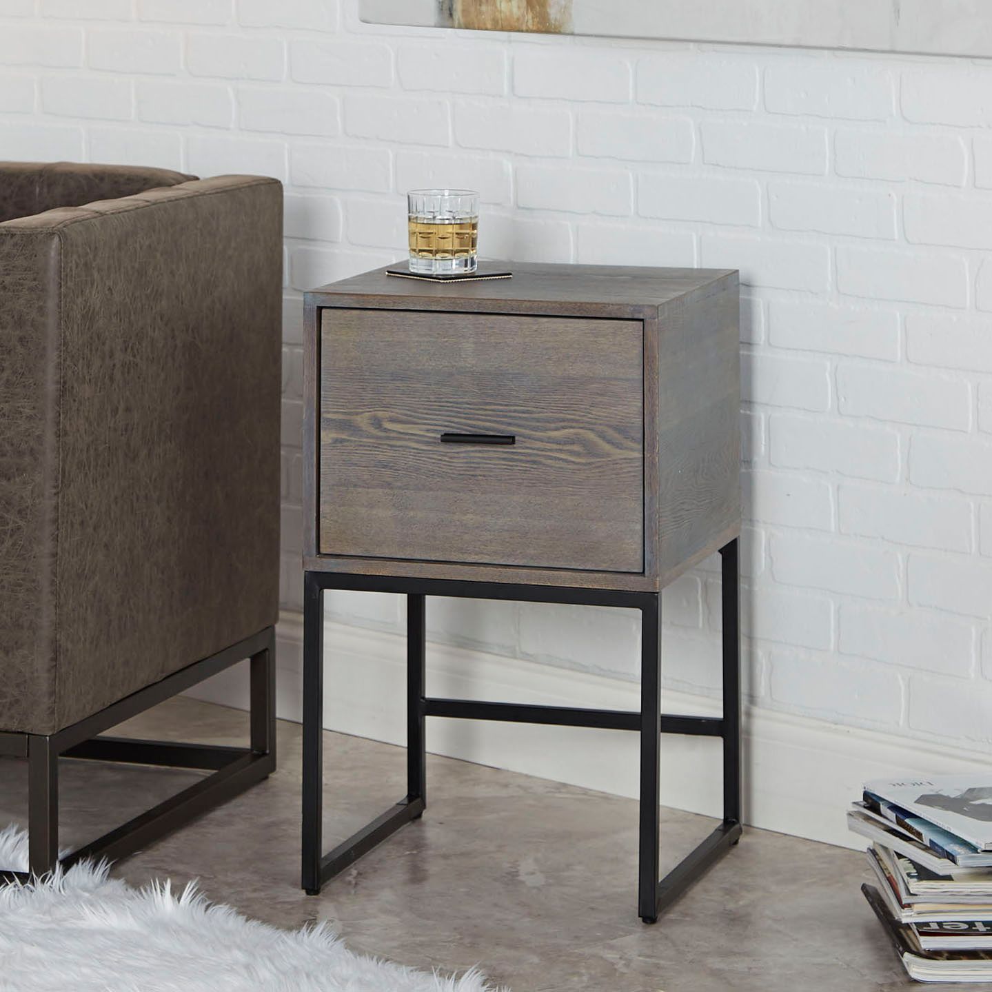 Langley 15 3/4" Wide Graphite 1-Drawer Modern Side Table