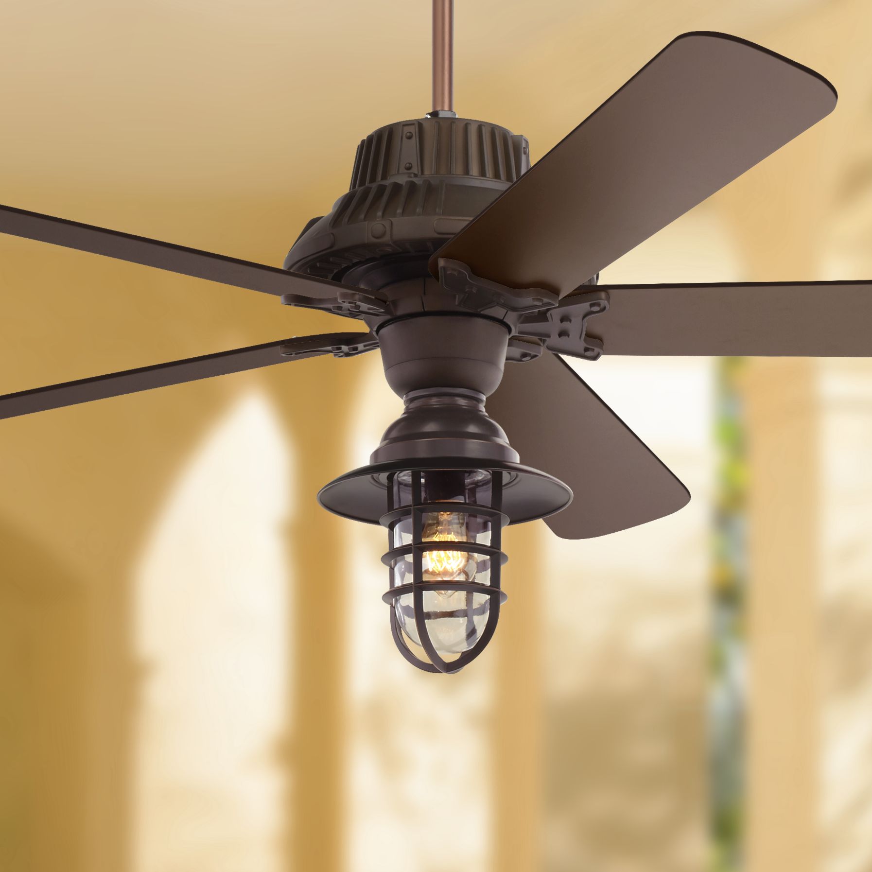 60" Industrial Forge Marlowe Cage LED Outdoor Ceiling Fan